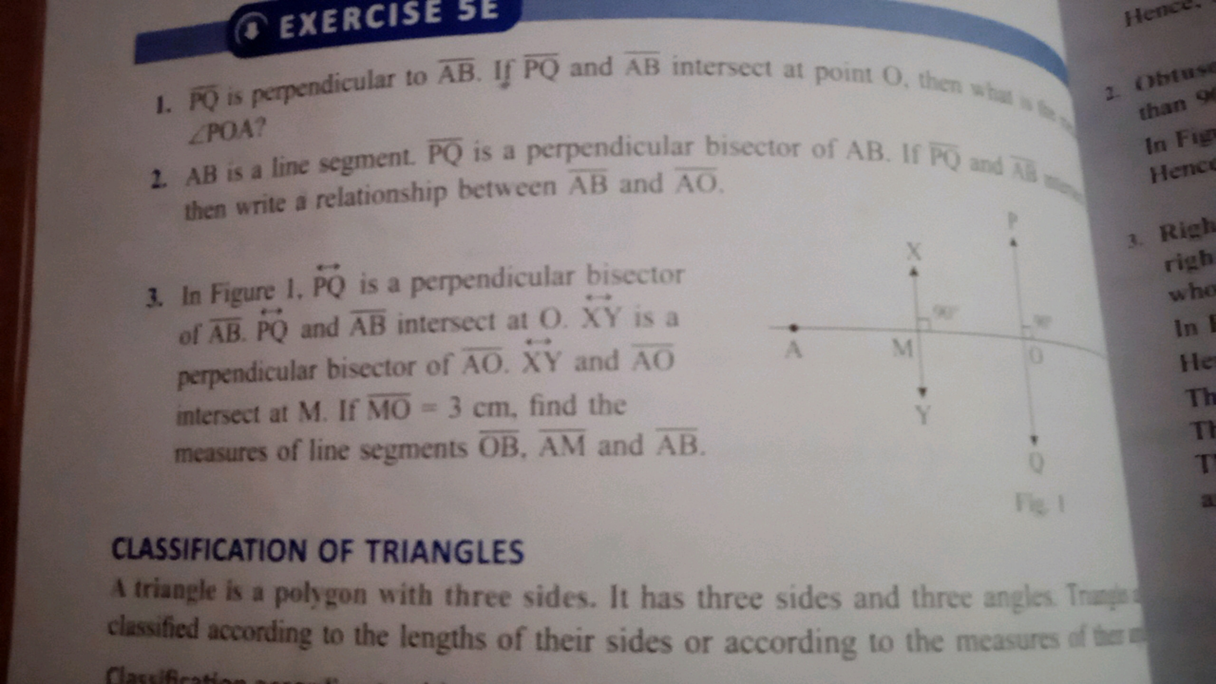 EXERCISE SE
1. PQ is perpendicular to AB. If PQ and AB intersect at po