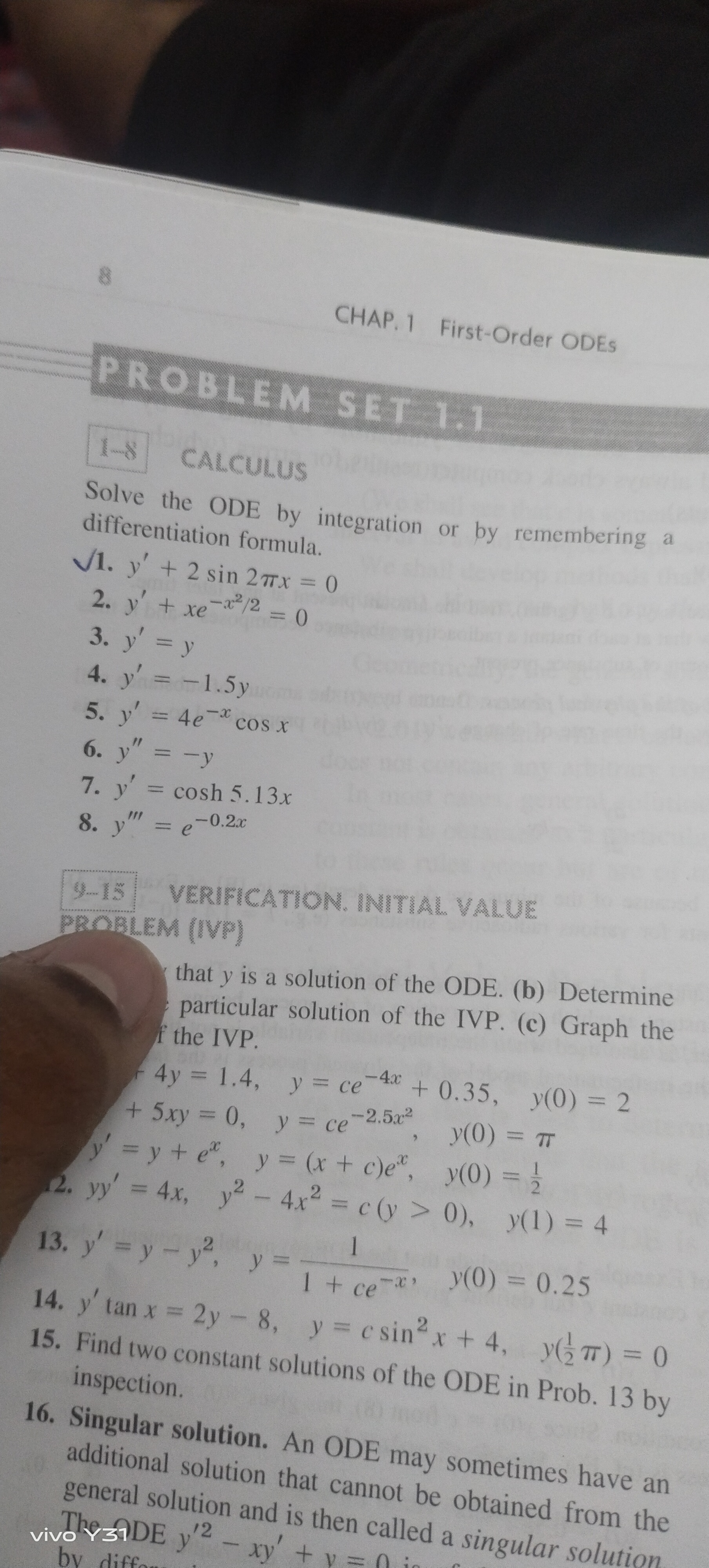 8
CHAP. 1 First-Order ODEs
PROBLEM SETI.1
1−8 CALCULUS
Solve the ODE b