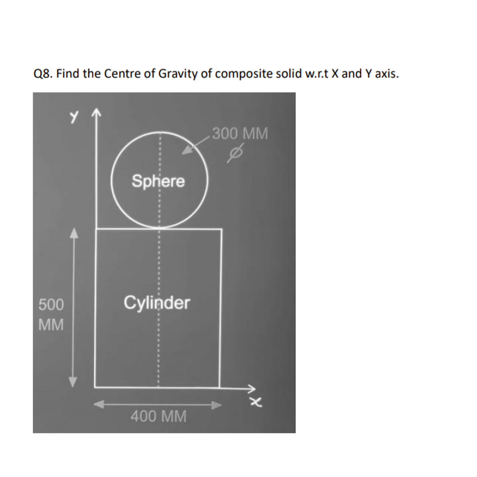 Q8. Find the Centre of Gravity of composite solid w.r.t X and Y axis.