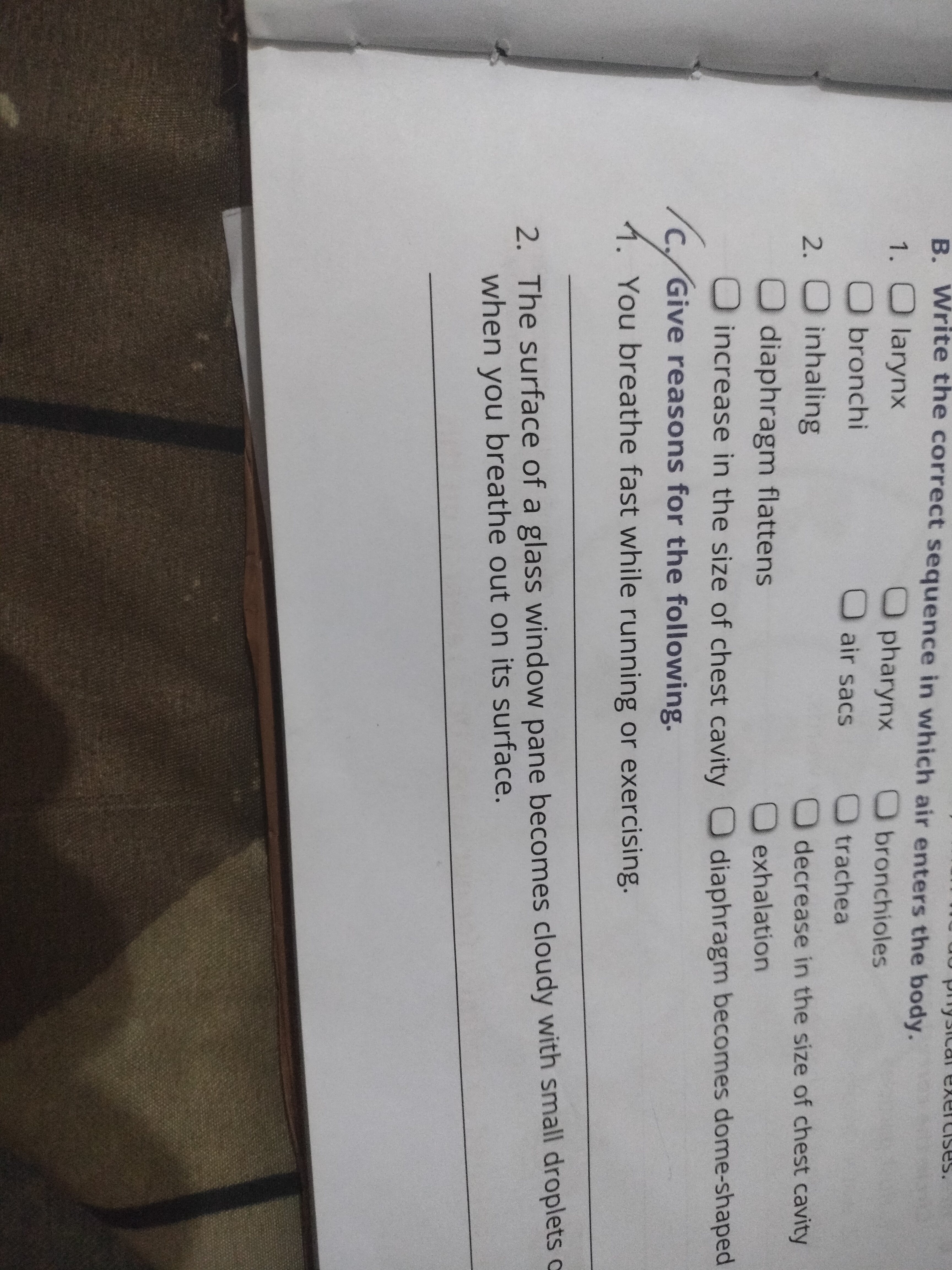 B. Write the correct sequence in which air enters the body.
1.
larynx
