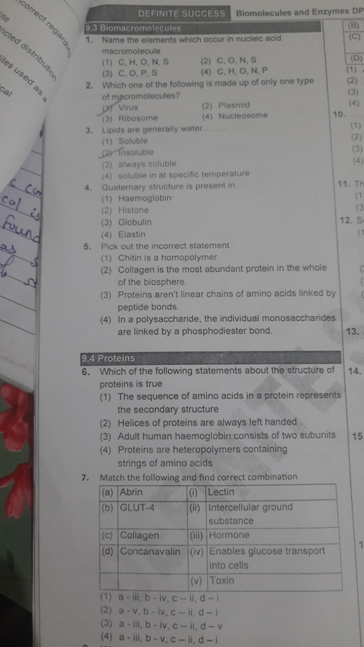 DEFINITE SUCGESS
Biomolecules and Enzymes DP
9.3 Biomacromolecules
(B)