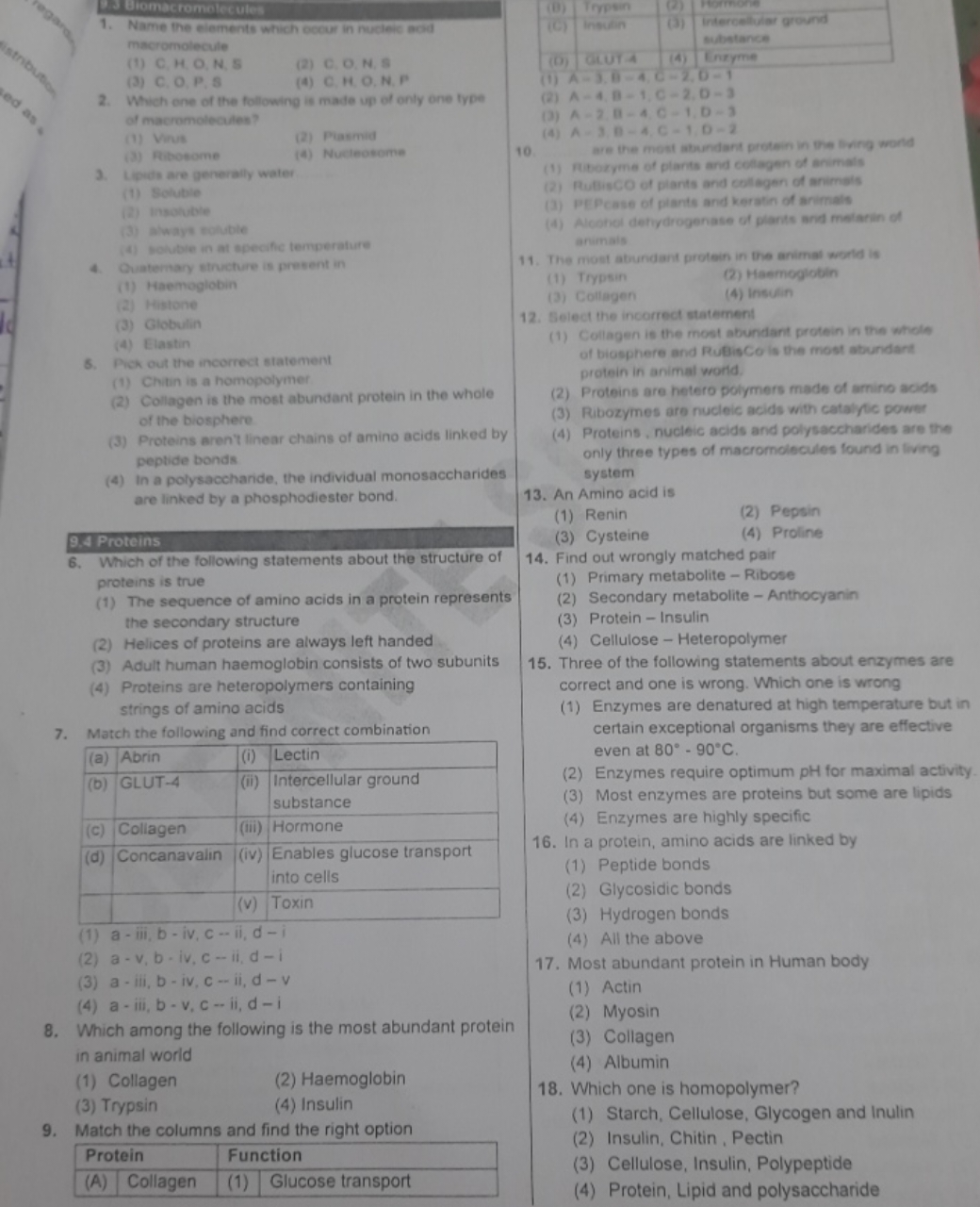 1. Name the elements which ocour in nucleic aod macromolecule
(1) C, H