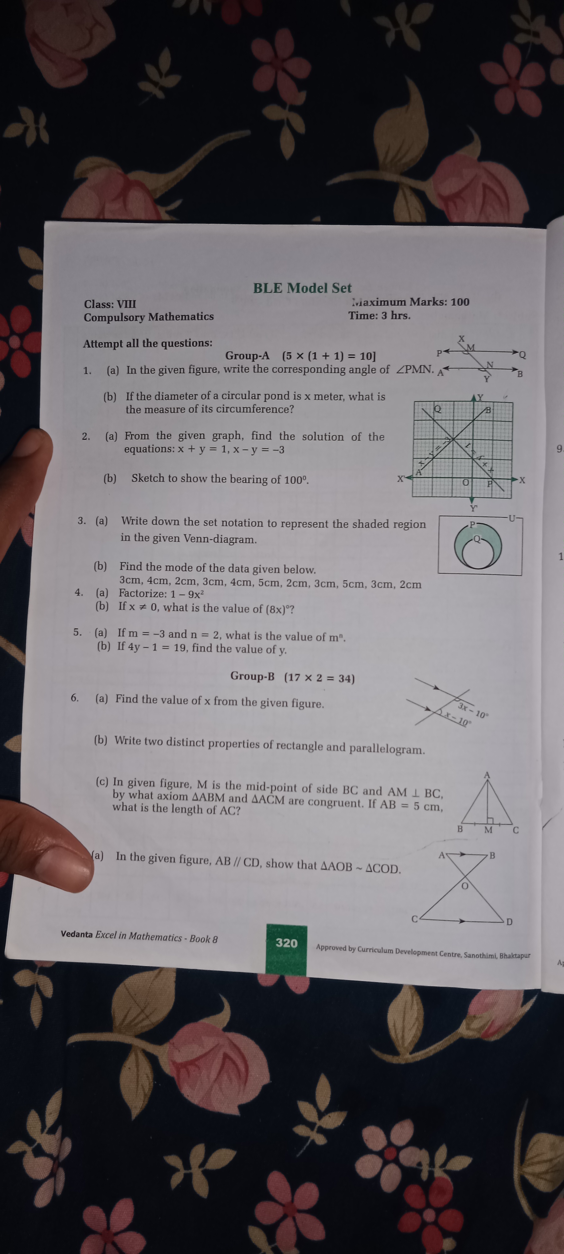 BLE Model Set
Class: VIII
Compulsory Mathematics
Attempt all the quest