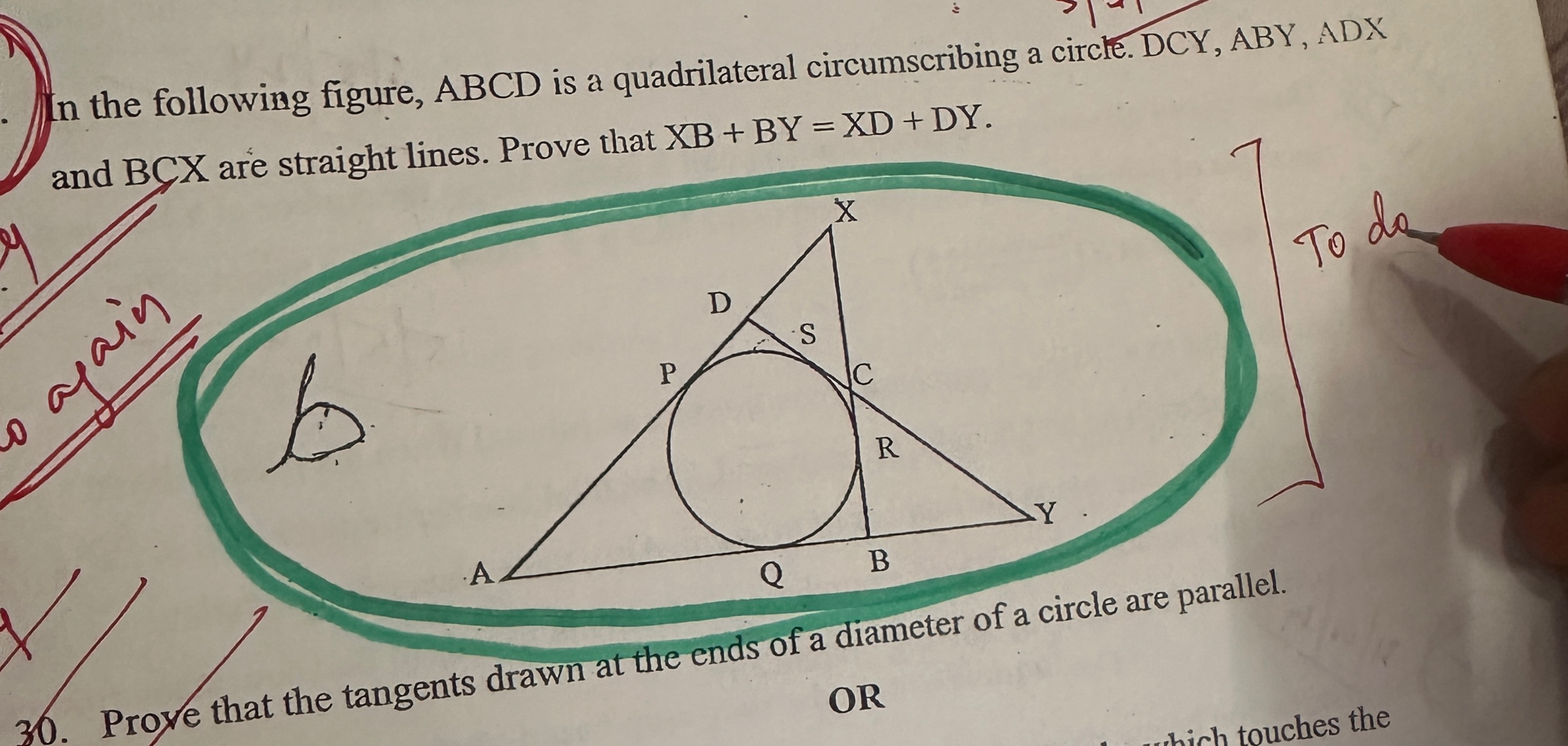 In the following figure, ABCD is a quadrilateral circumscribing a circ