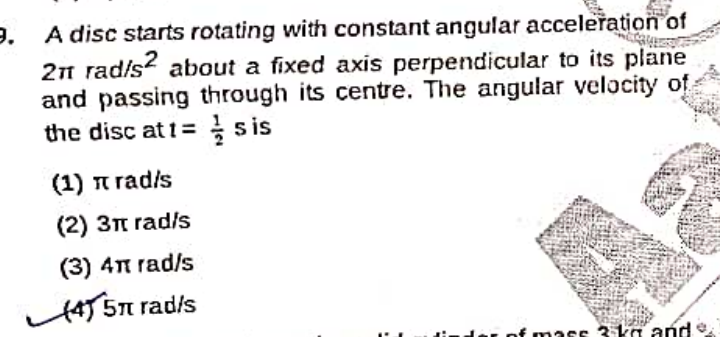 A disc starts rotating with constant angular acceleration of 2πrad/s2 