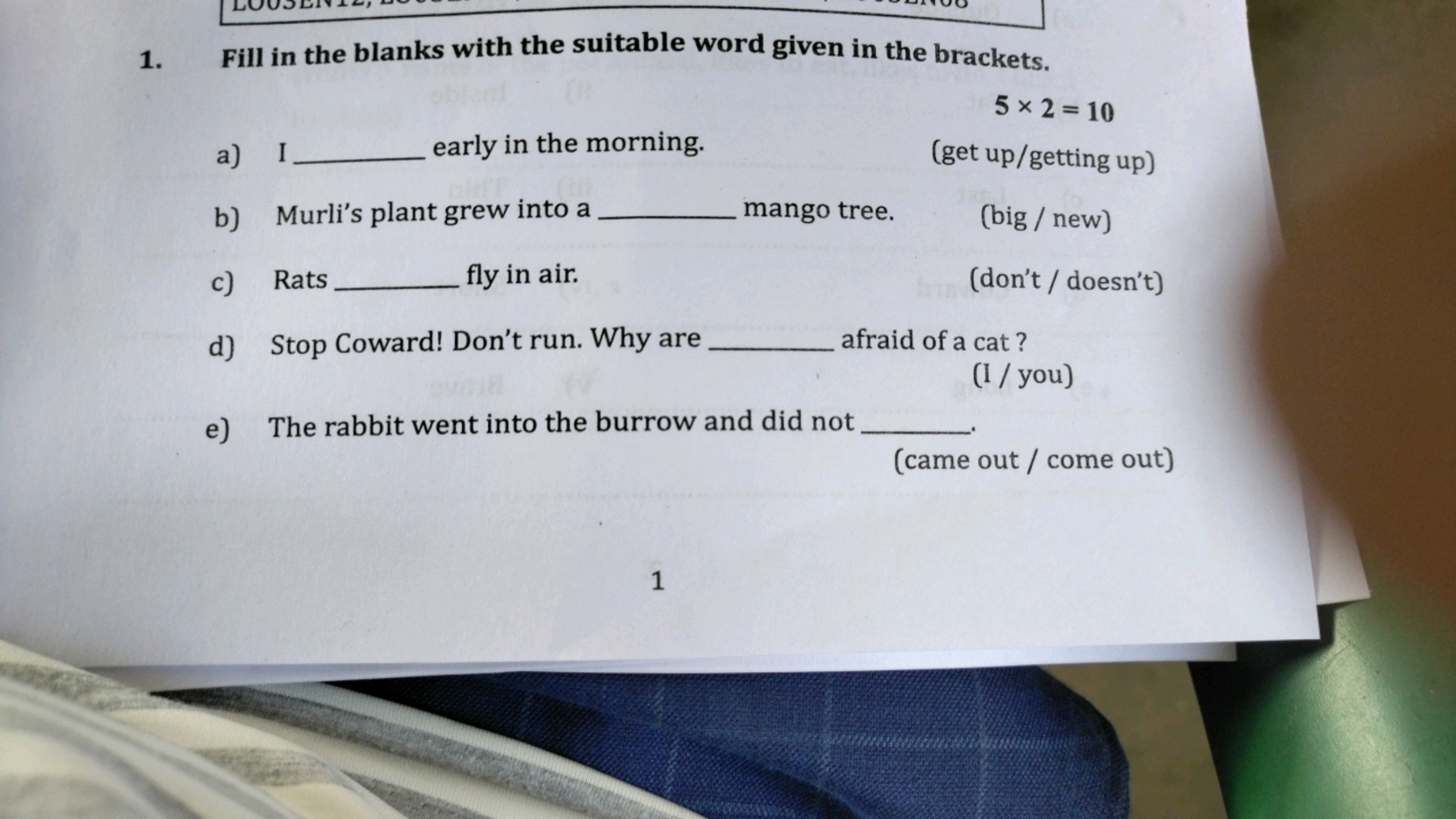 1. Fill in the blanks with the suitable word given in the brackets.
5×