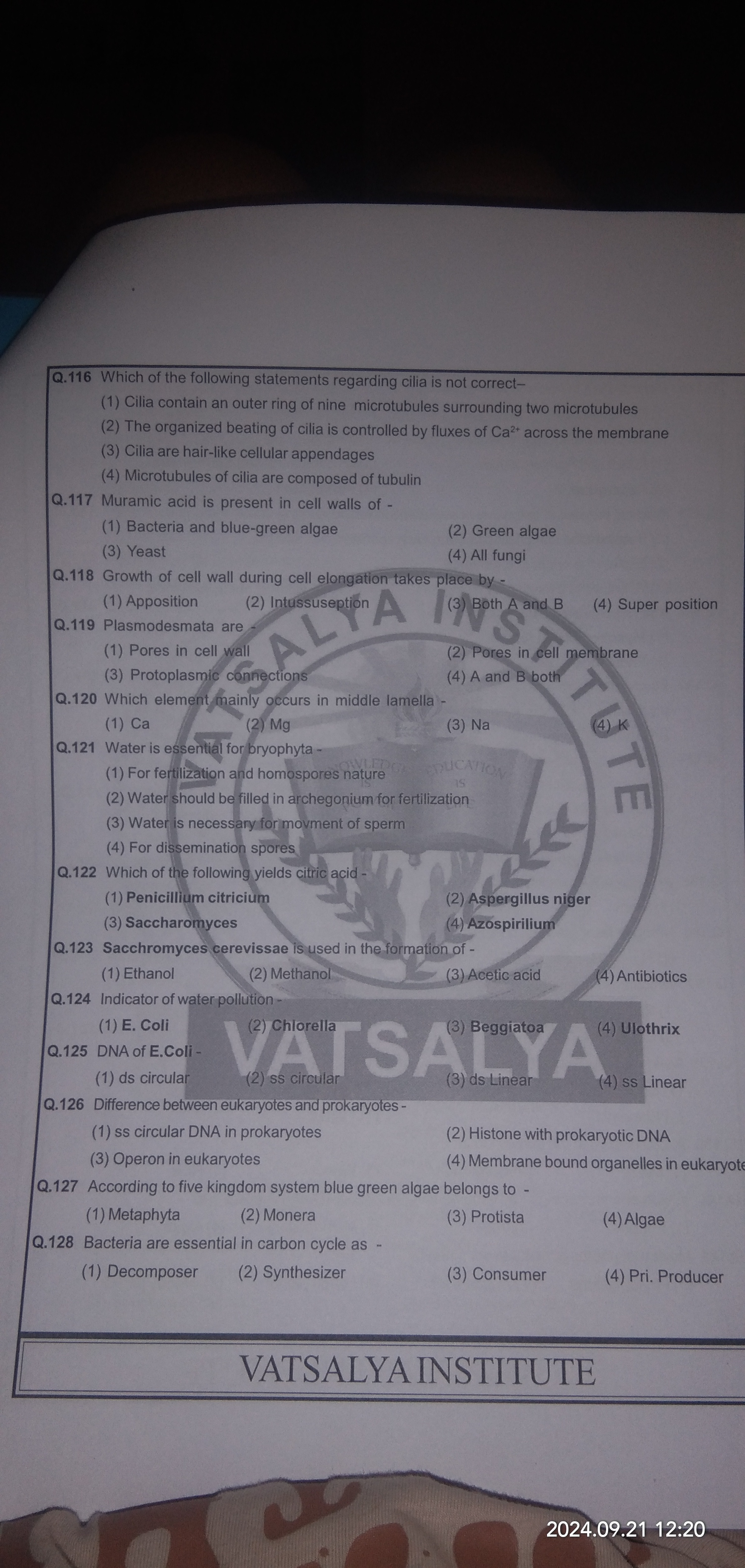 Q.116 Which of the following statements regarding cilia is not correct