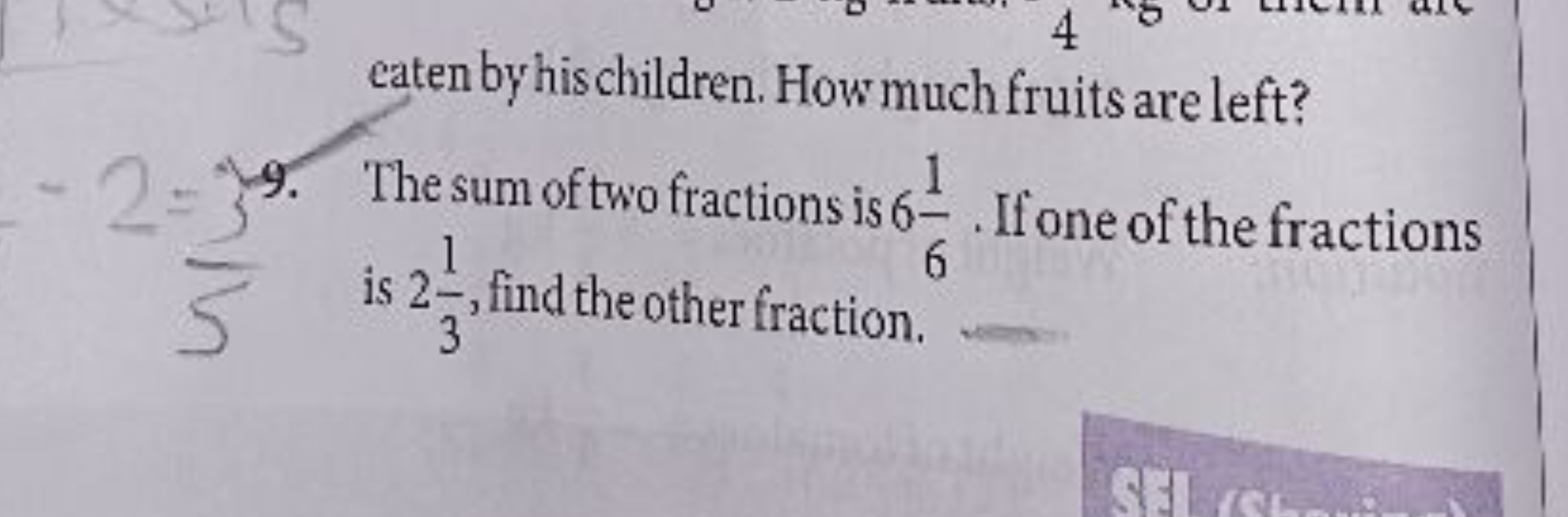 eaten by his children. How much fruits are left?
9. The sum of two fra