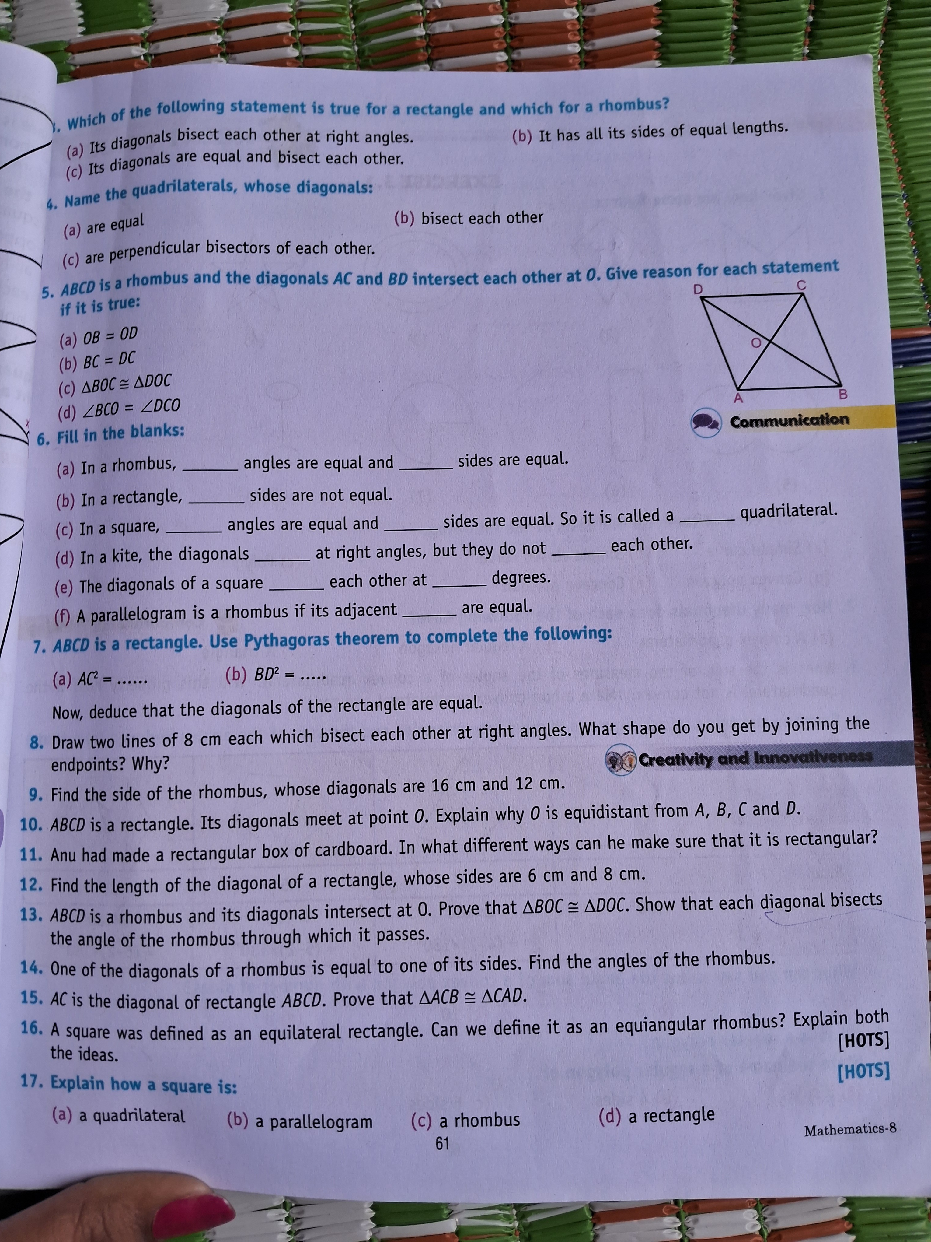 3. Which of the following statement is true for a rectangle and which 