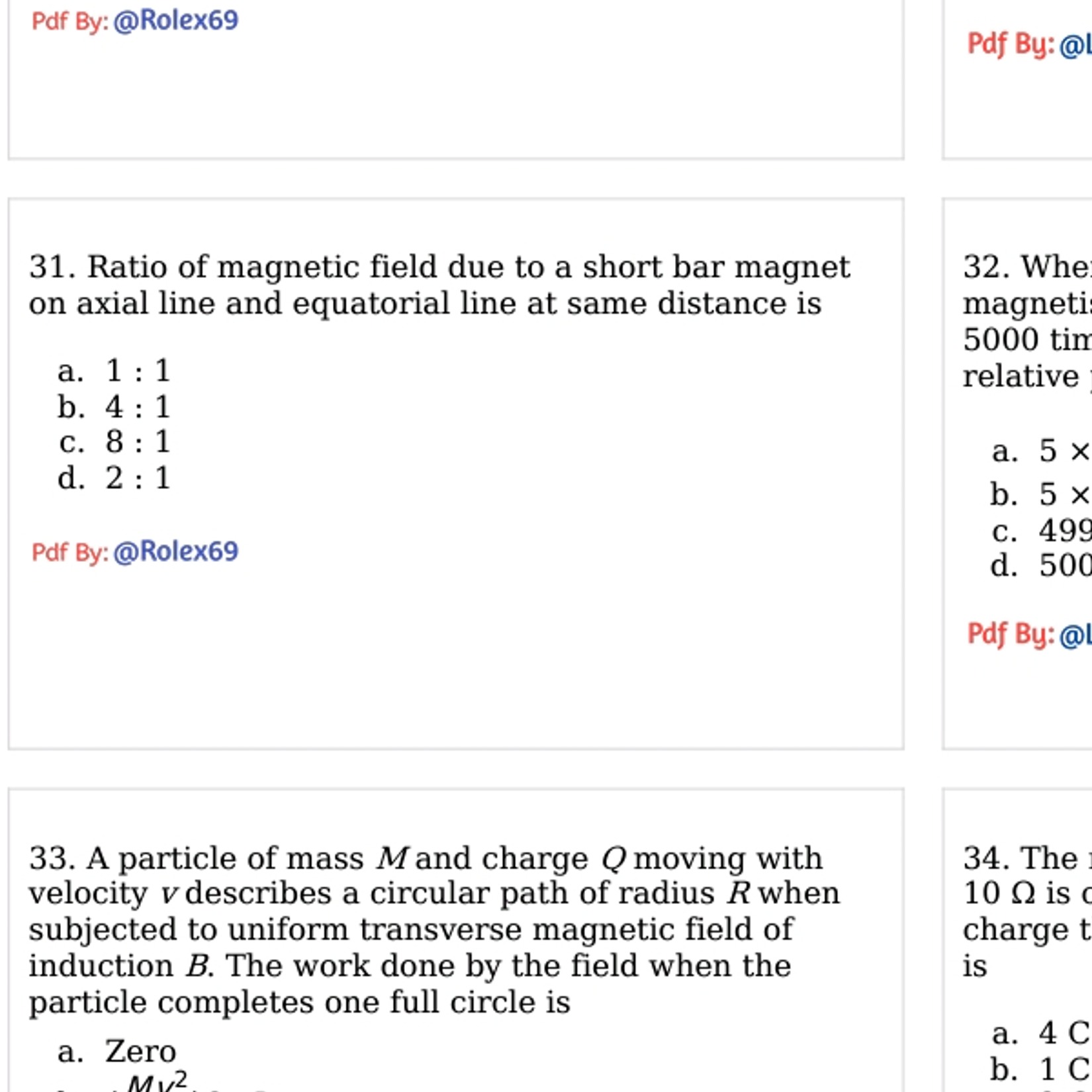 Pdf By: @Rolex69
Pdf By:@l
31. Ratio of magnetic field due to a short 