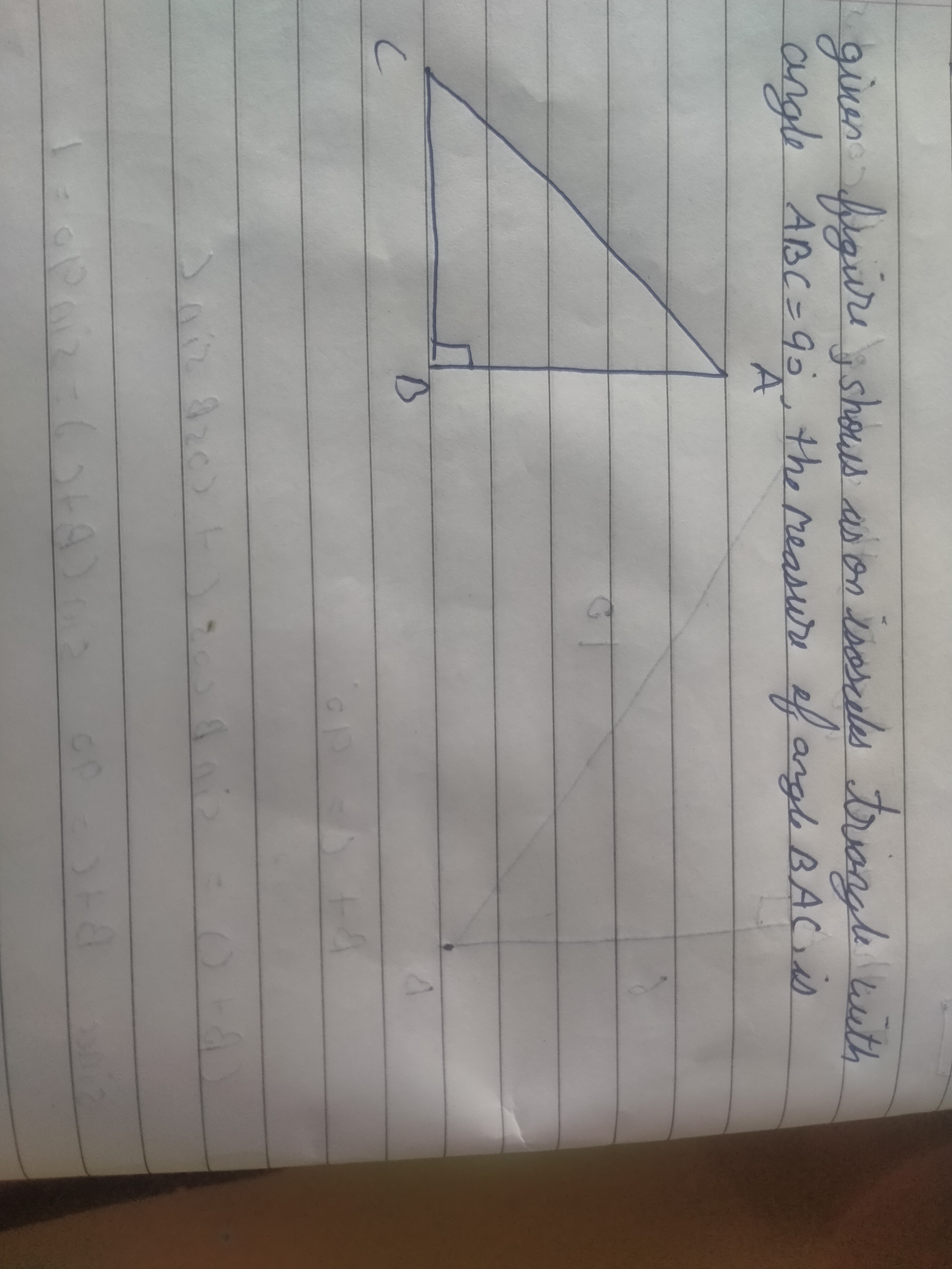 gives figure, shows as on isosceles triangle with
angle ABC=90, the me