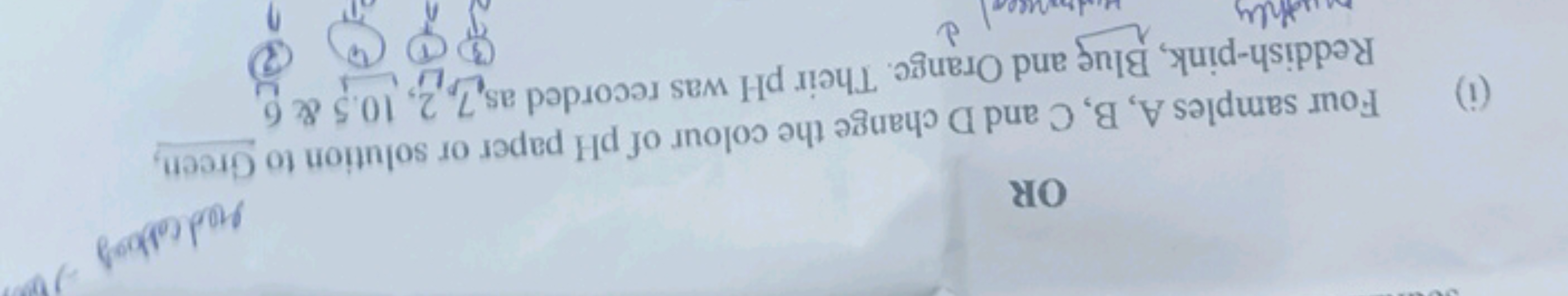 OR
(i) Four samples A, B, C and D change the colour of pH paper or sol