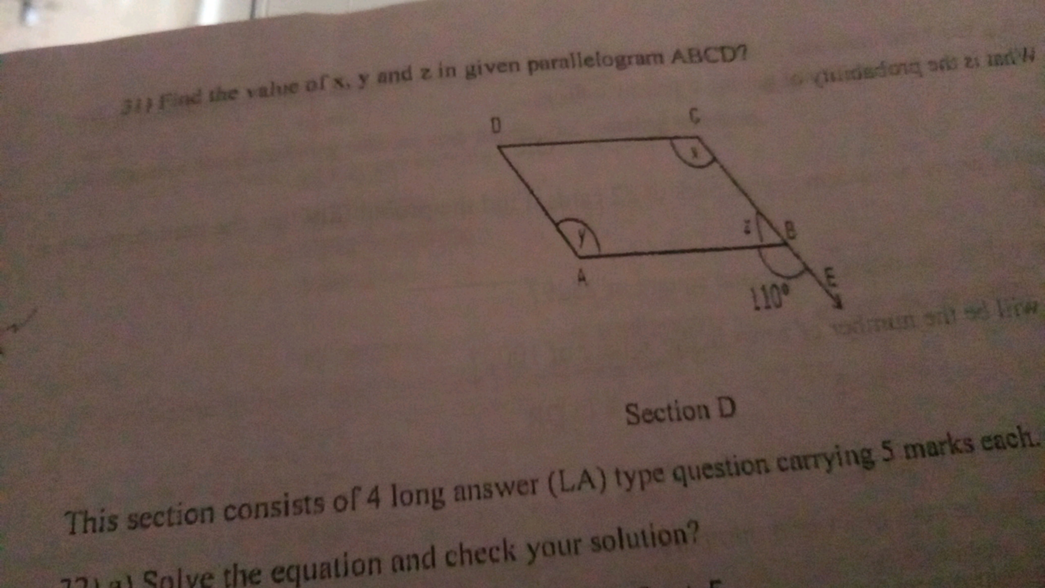 3i3 find the value of x,y and z in given parallelogram ABCD ?

Section