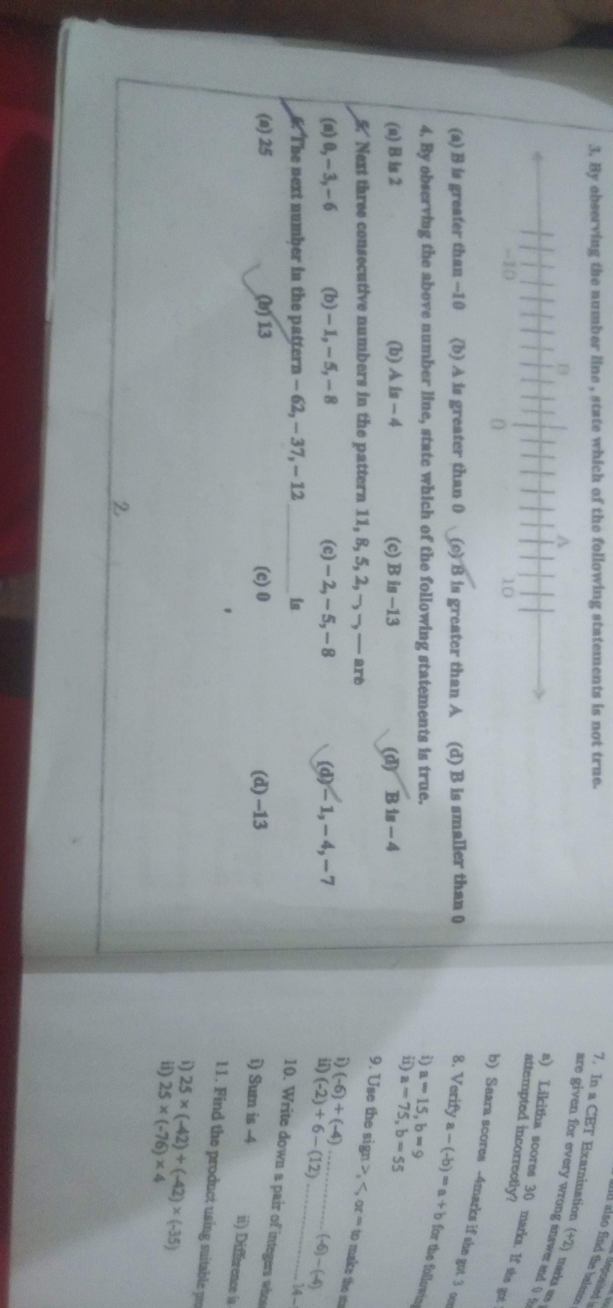 3. By abserving the number line, state which of the following statemen