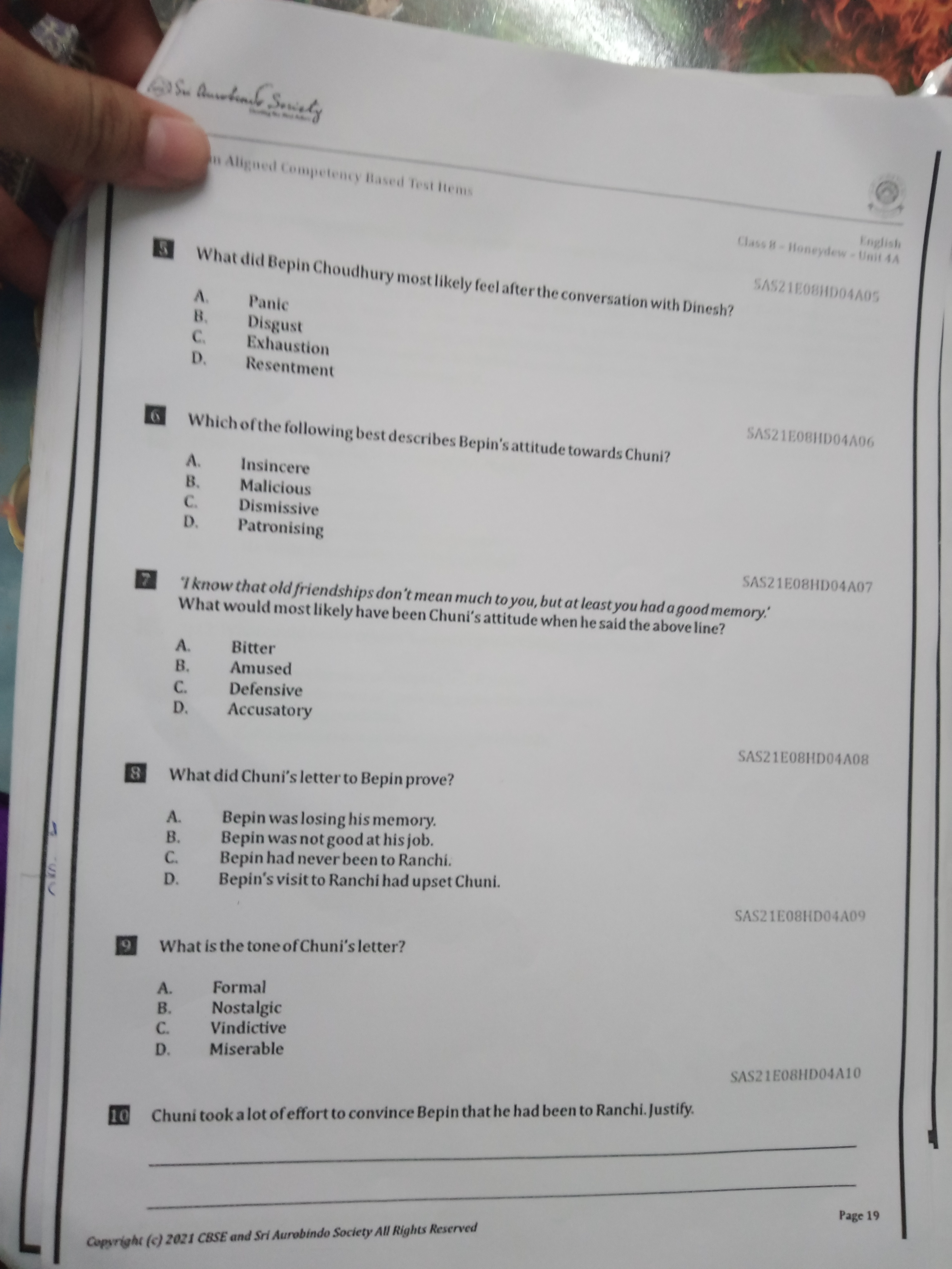 11 Aligued Competency Hased Test hlems
Class - Honeydew - English
5. W