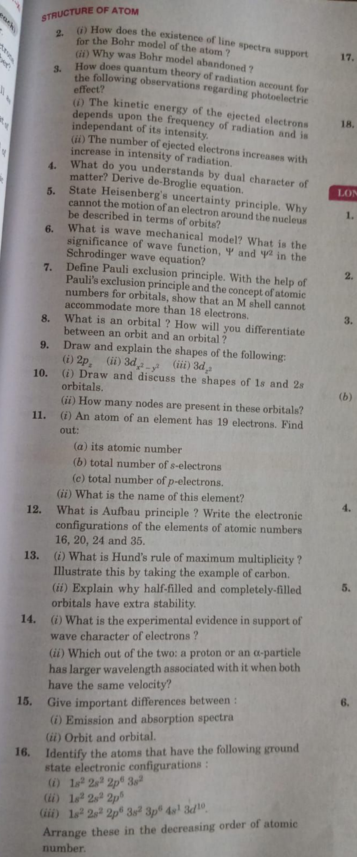 each
tron
Der
STRUCTURE OF ATOM
2. (i) How does the existence of line 