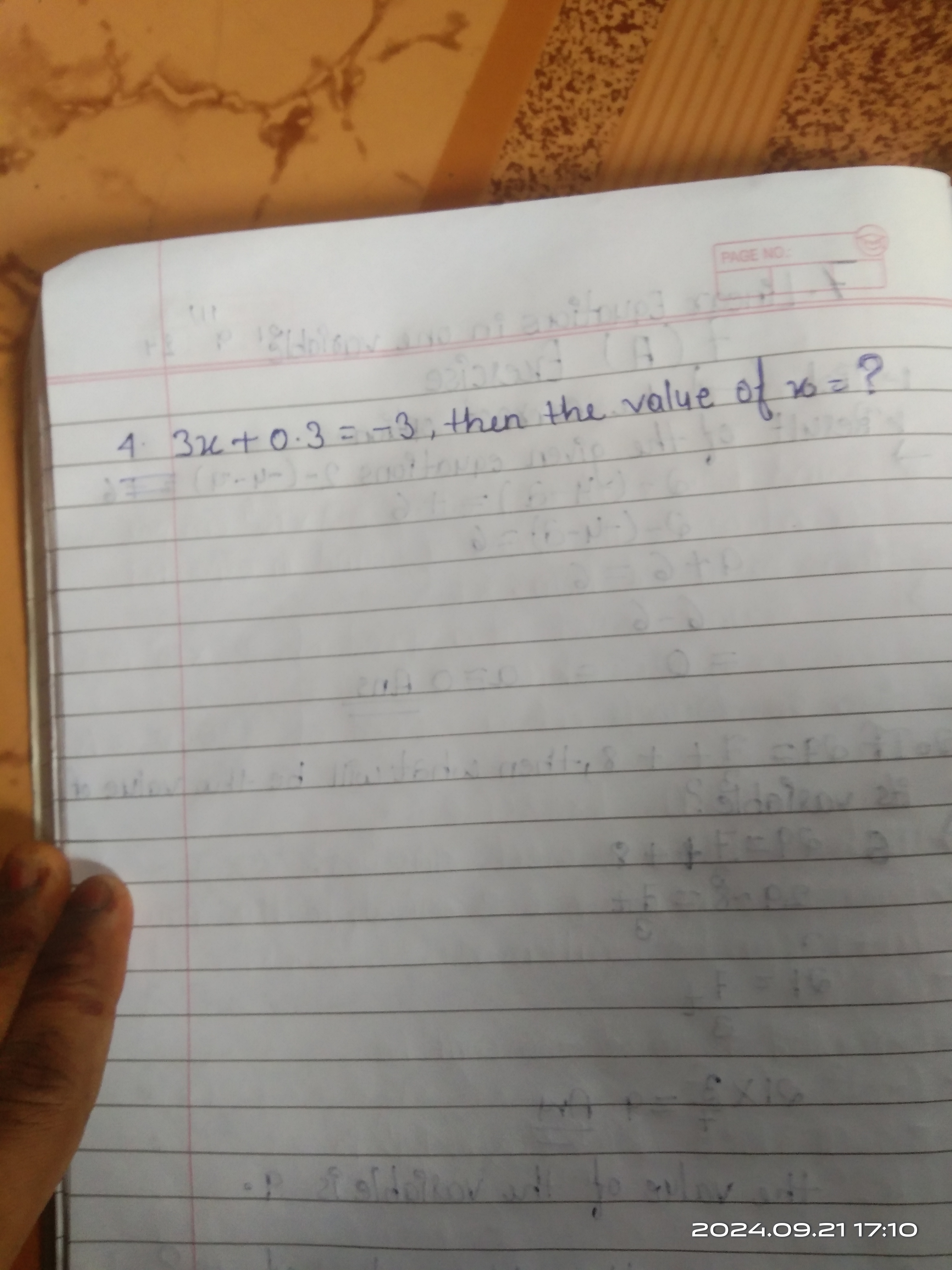 4. 3x+0.3=−7, then the value of x= ?