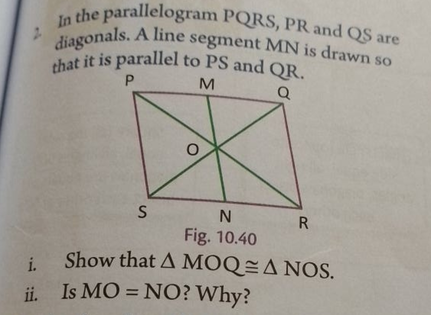 2. In the parallelogram PQRS,PR and QS are diagonals. A line segment M