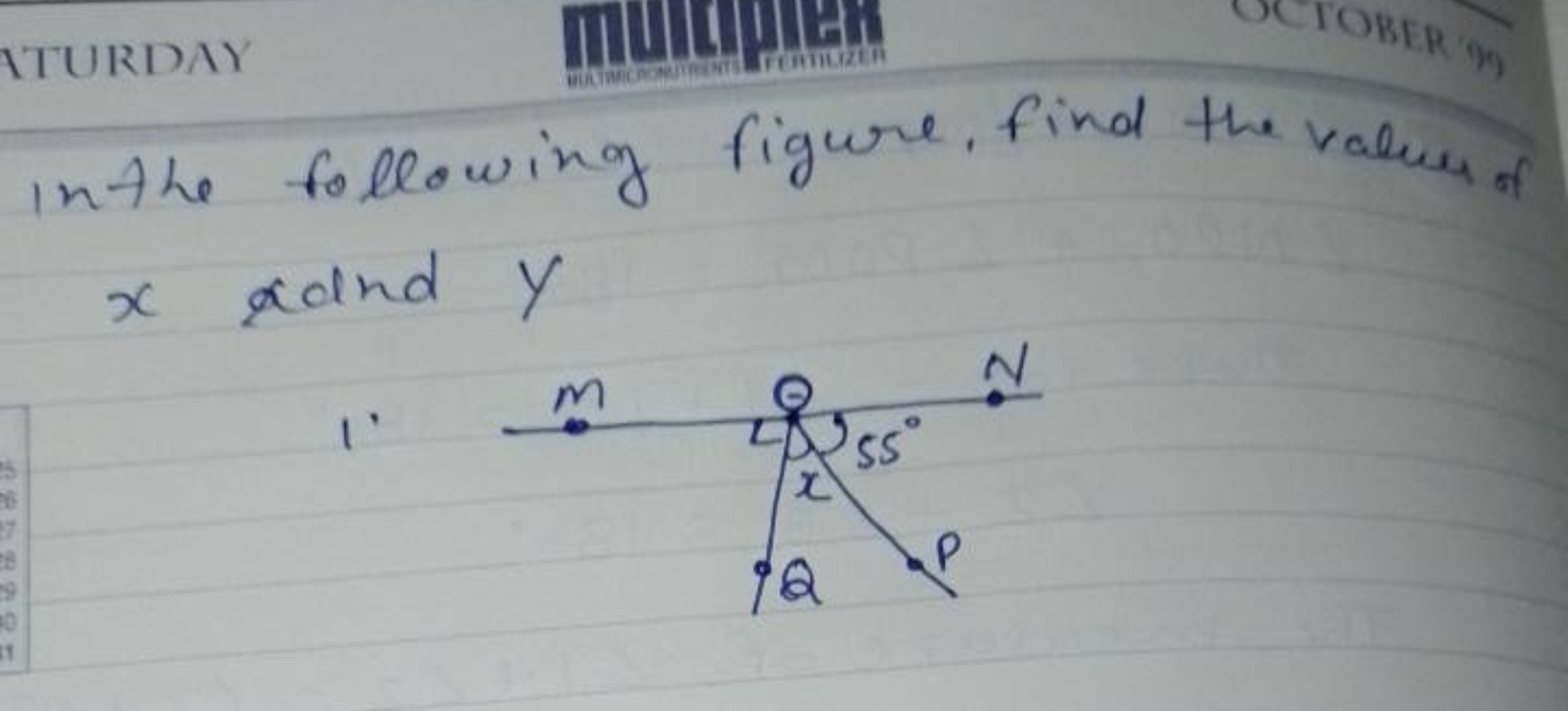 ITURDAY
in the following figure, find the values of x gadid y
1′