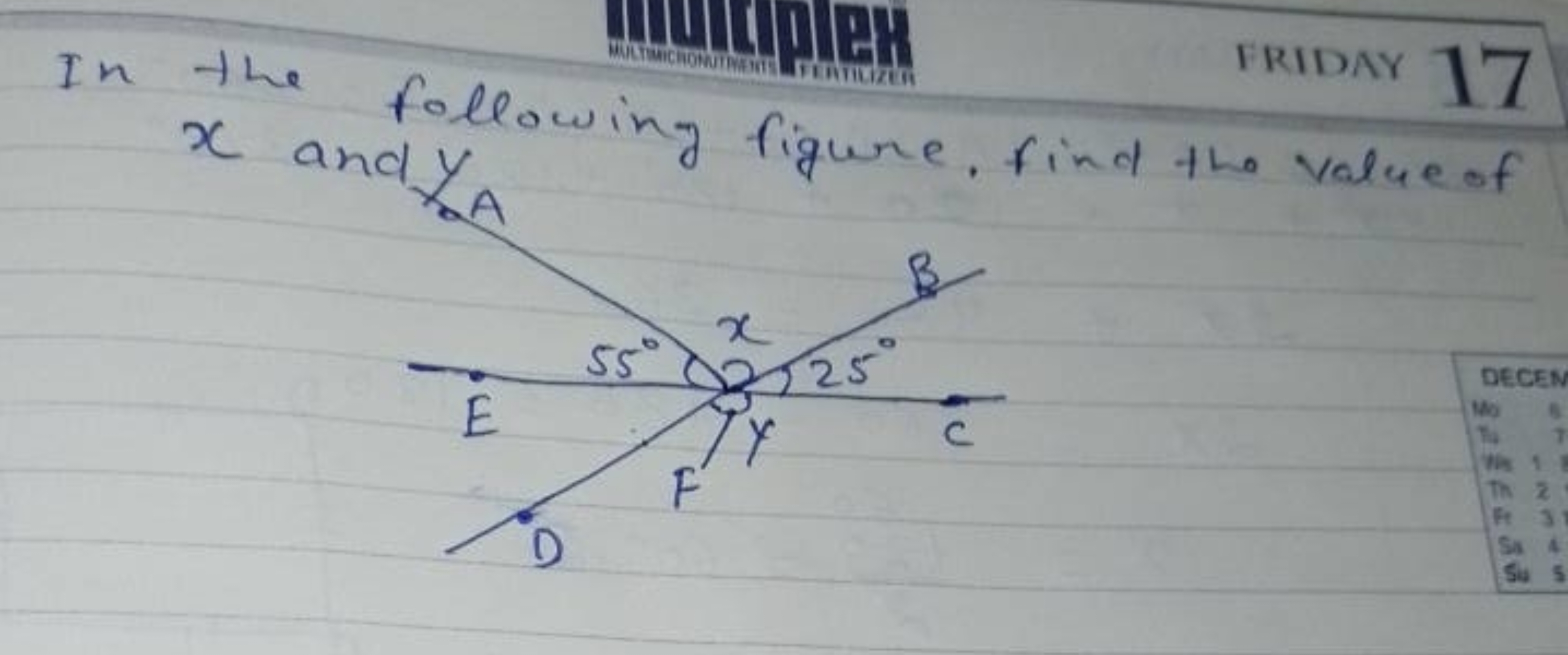 In the following figure, find the value of x and yA​