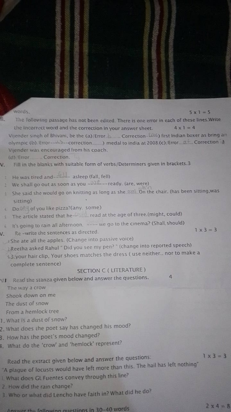 5×1=5

The following passage has not been edited. There is one error i