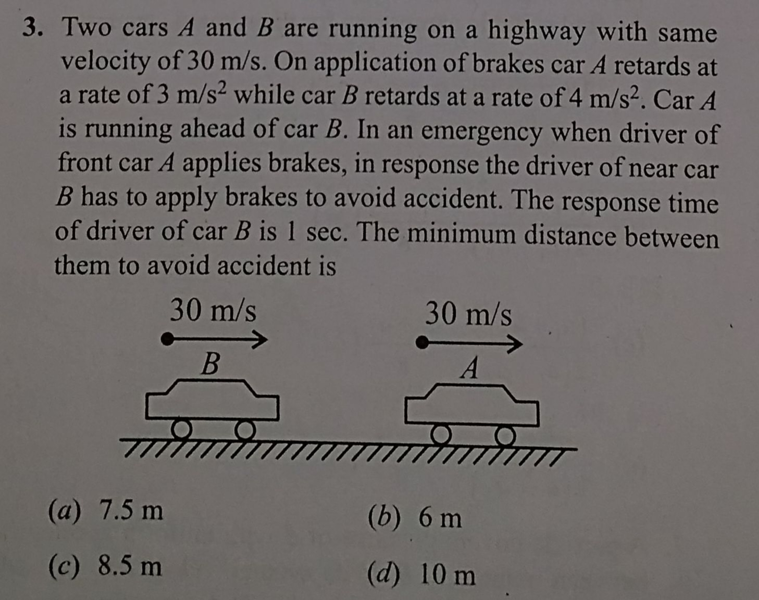 3. Two cars A and B are running on a highway with same velocity of 30 