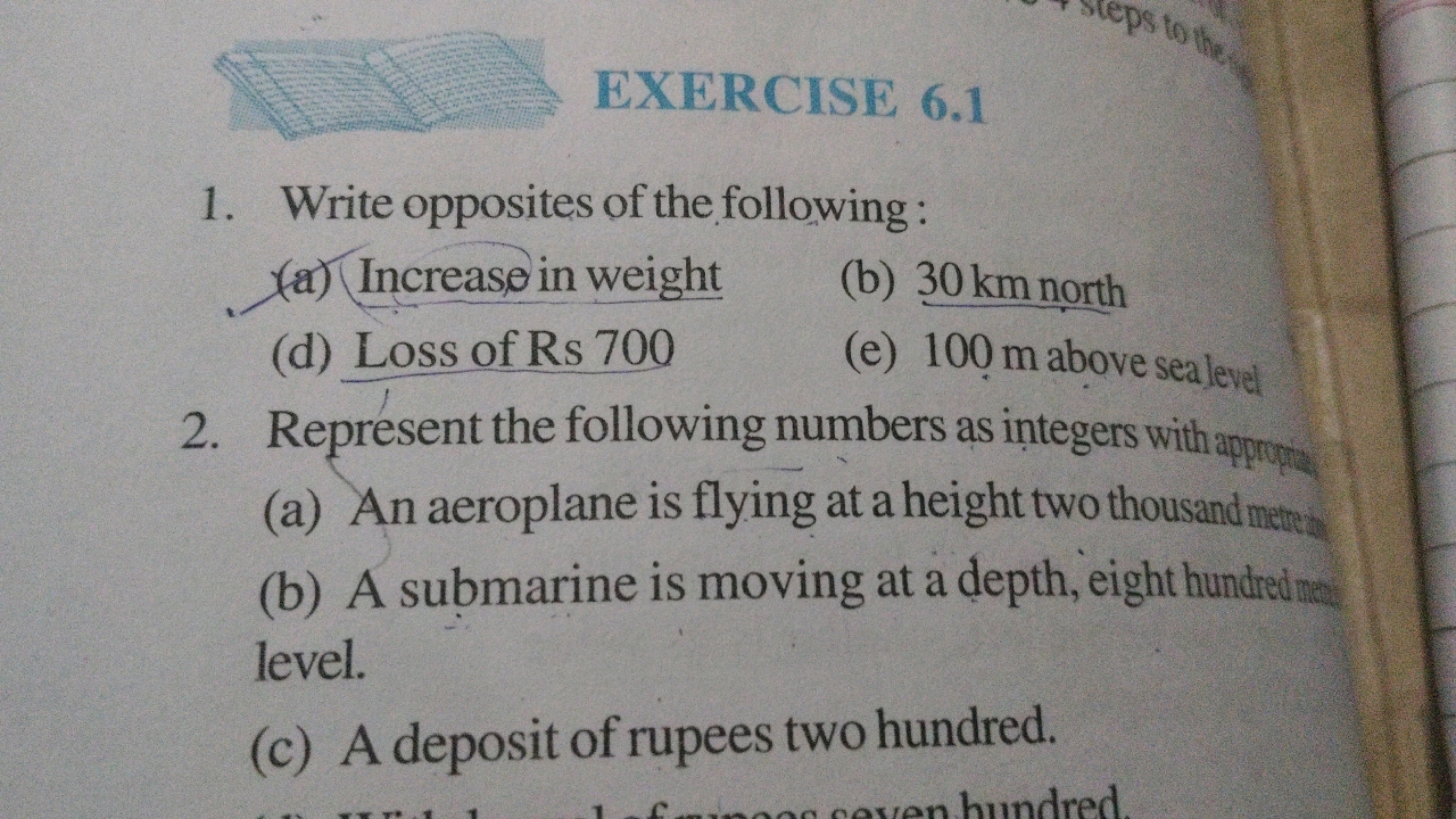 EXERCISE 6.1
1. Write opposites of the following:
(a) Increase in weig