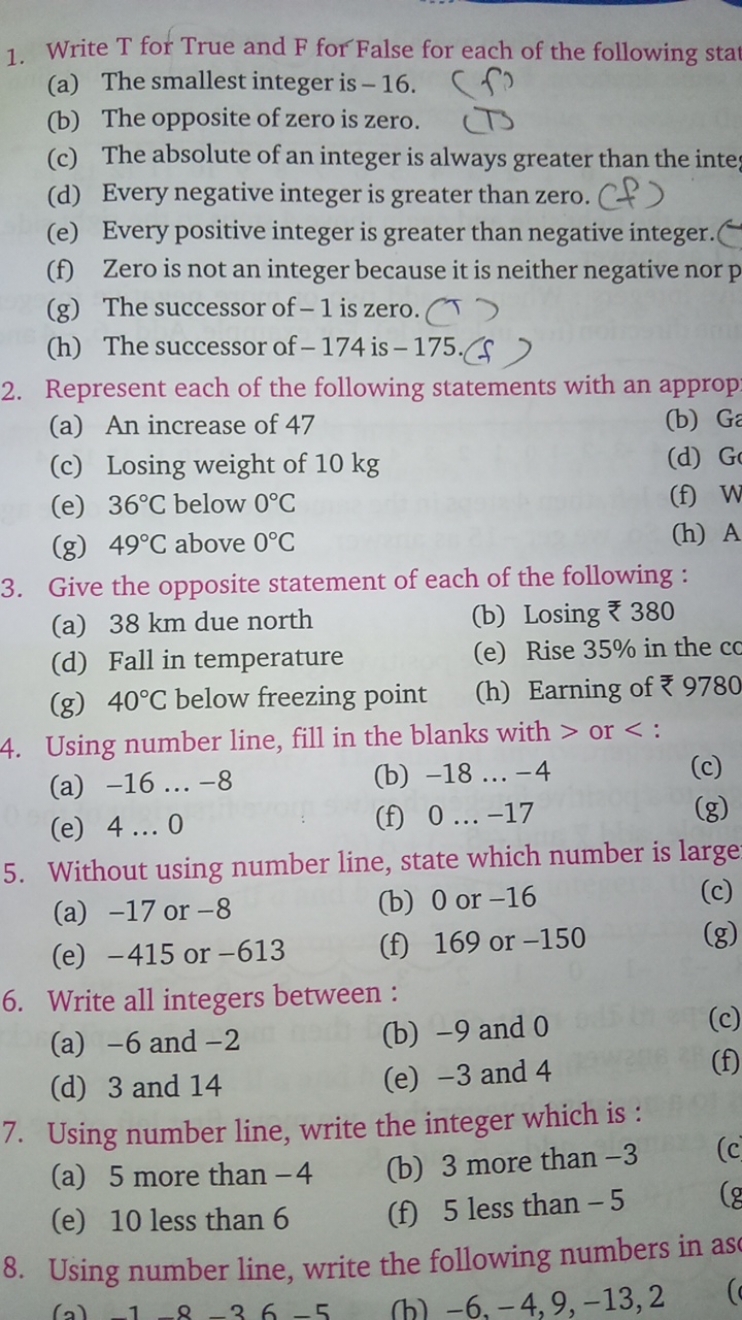 1. Write T for True and F for False for each of the following stat
(a)