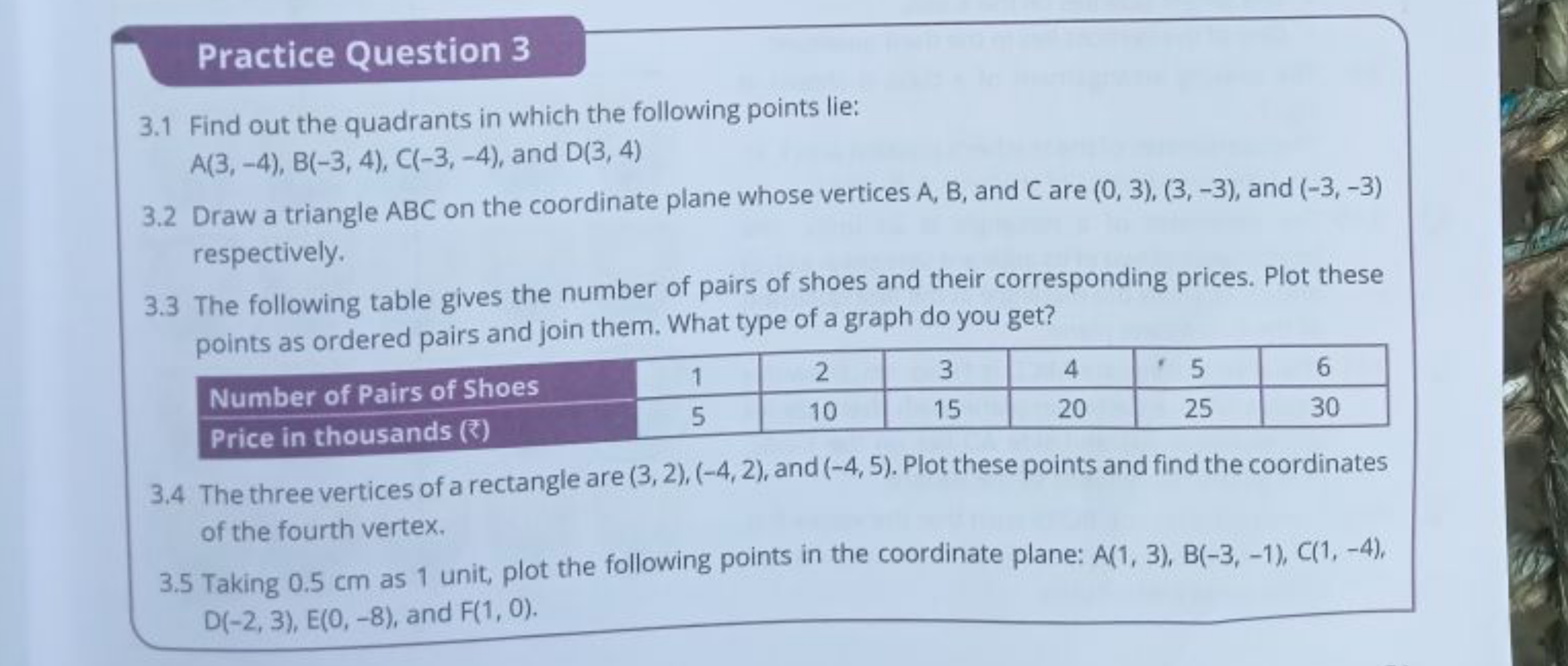 Practice Question 3
3.1 Find out the quadrants in which the following 