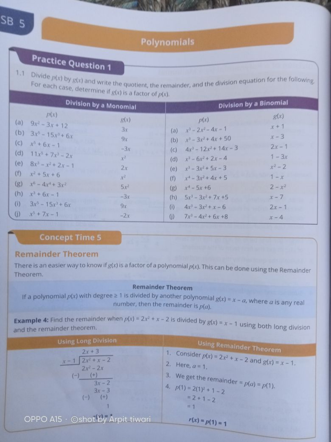 SB 5
Polynomials
Practice Question 1
1.1 Divide p(x) by g(x) and write