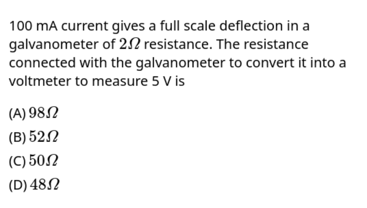 100 mA current gives a full scale deflection in a galvanometer of 2Ω r