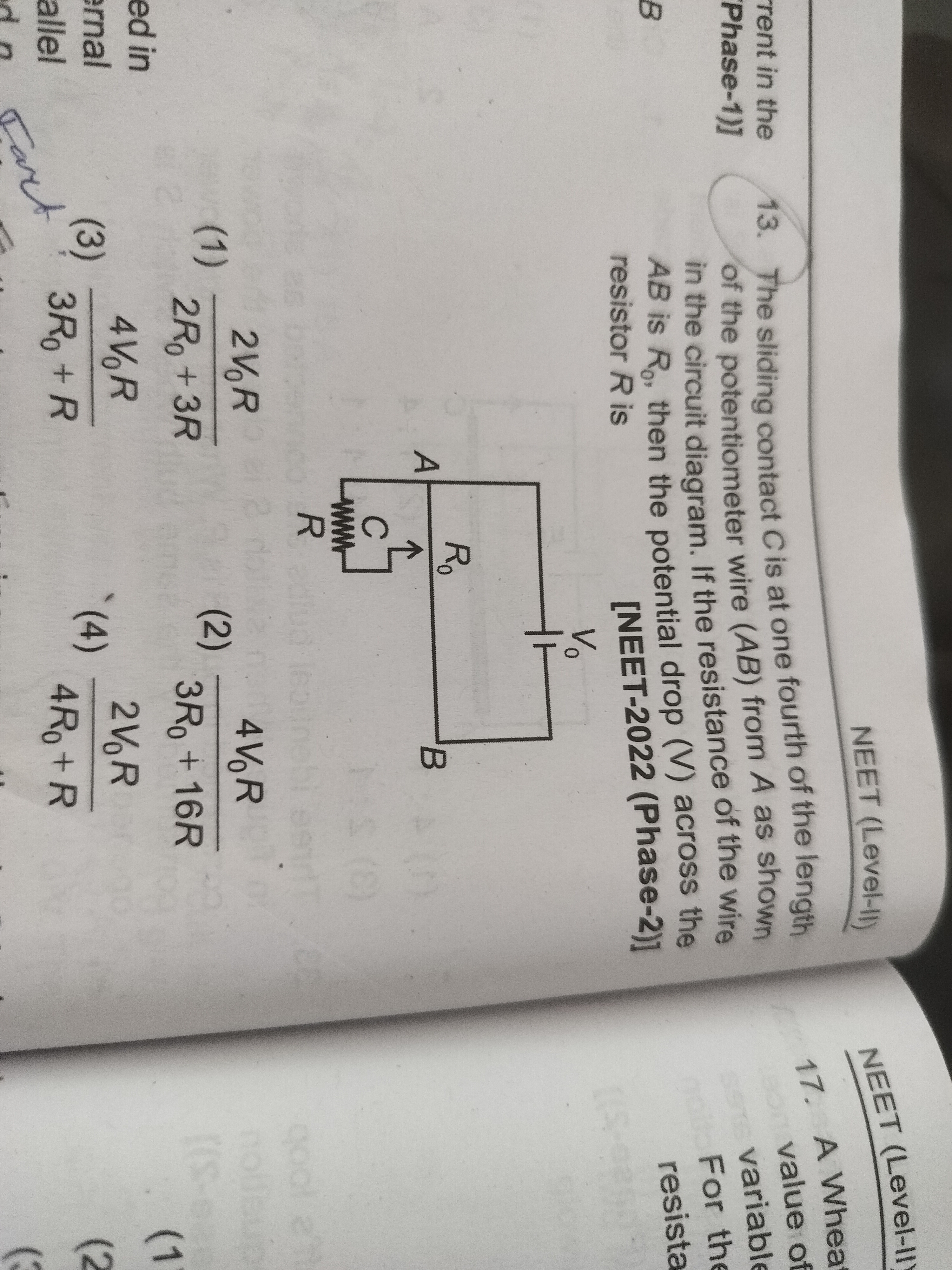 NEET (Level-11)
-rent in the 13. The sliding contact C is at one fourt