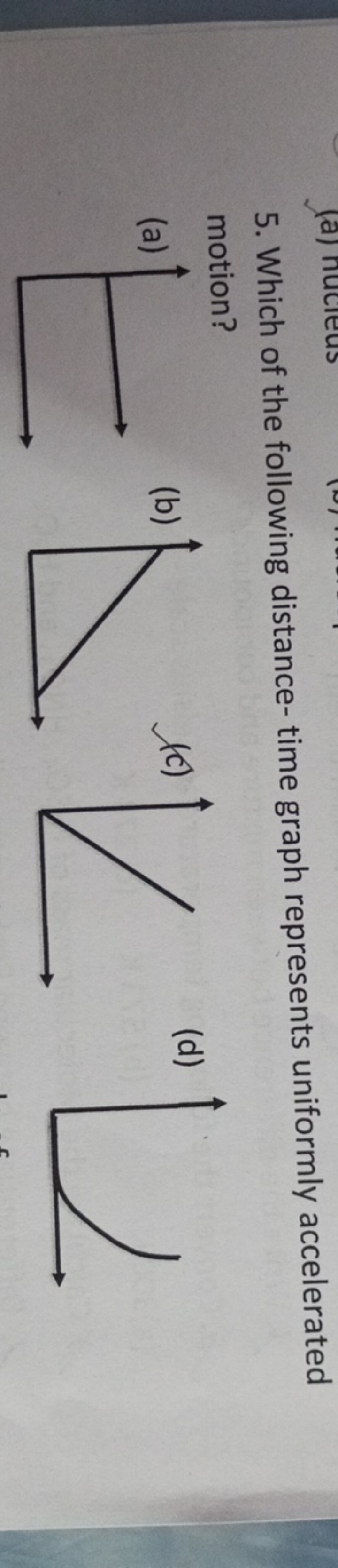 5. Which of the following distance- time graph represents uniformly ac