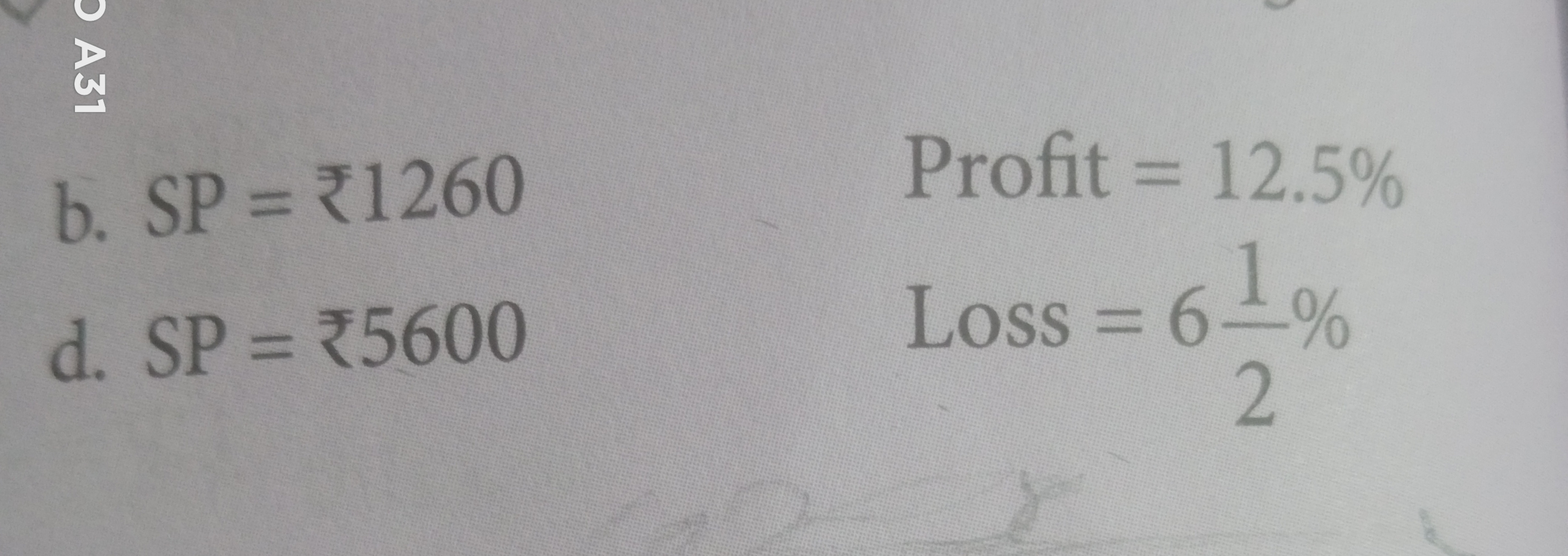 b. SP=₹1260

Profit =12.5%
d. SP=₹5600

Loss =621​%