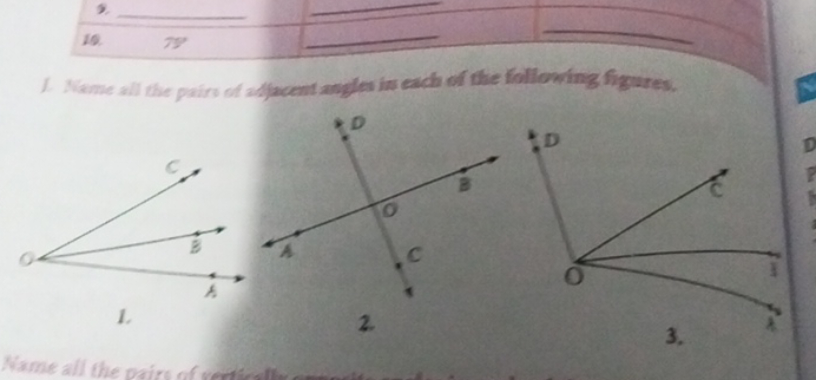 1. Name all the pairs of affucent angles in each of the folliowing fig