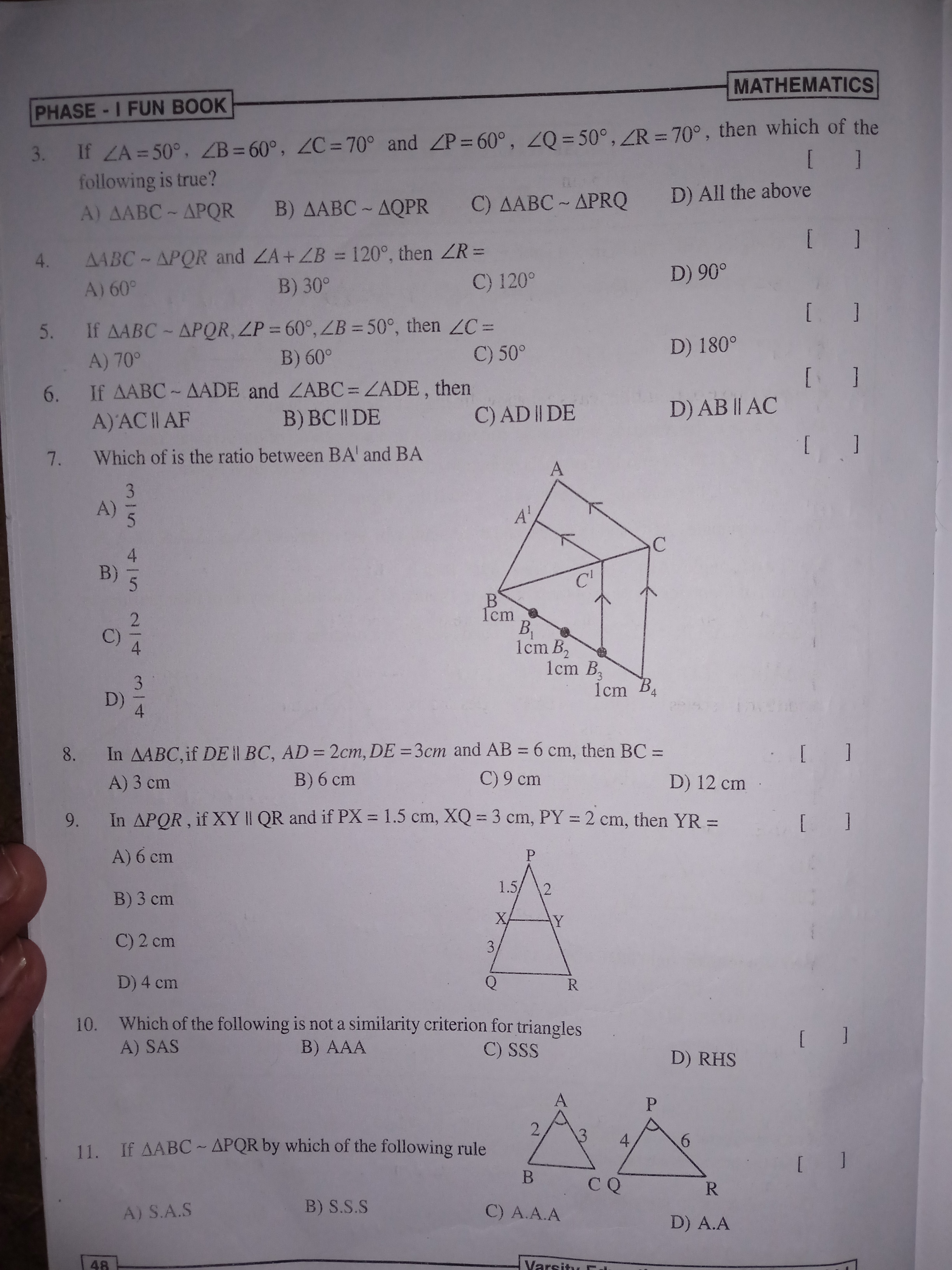 PHASE-1 FUN BOOK
MATHEMATICS
3. If ZC=70°
ZA=50°, ZB=60°, ZC = 70° and