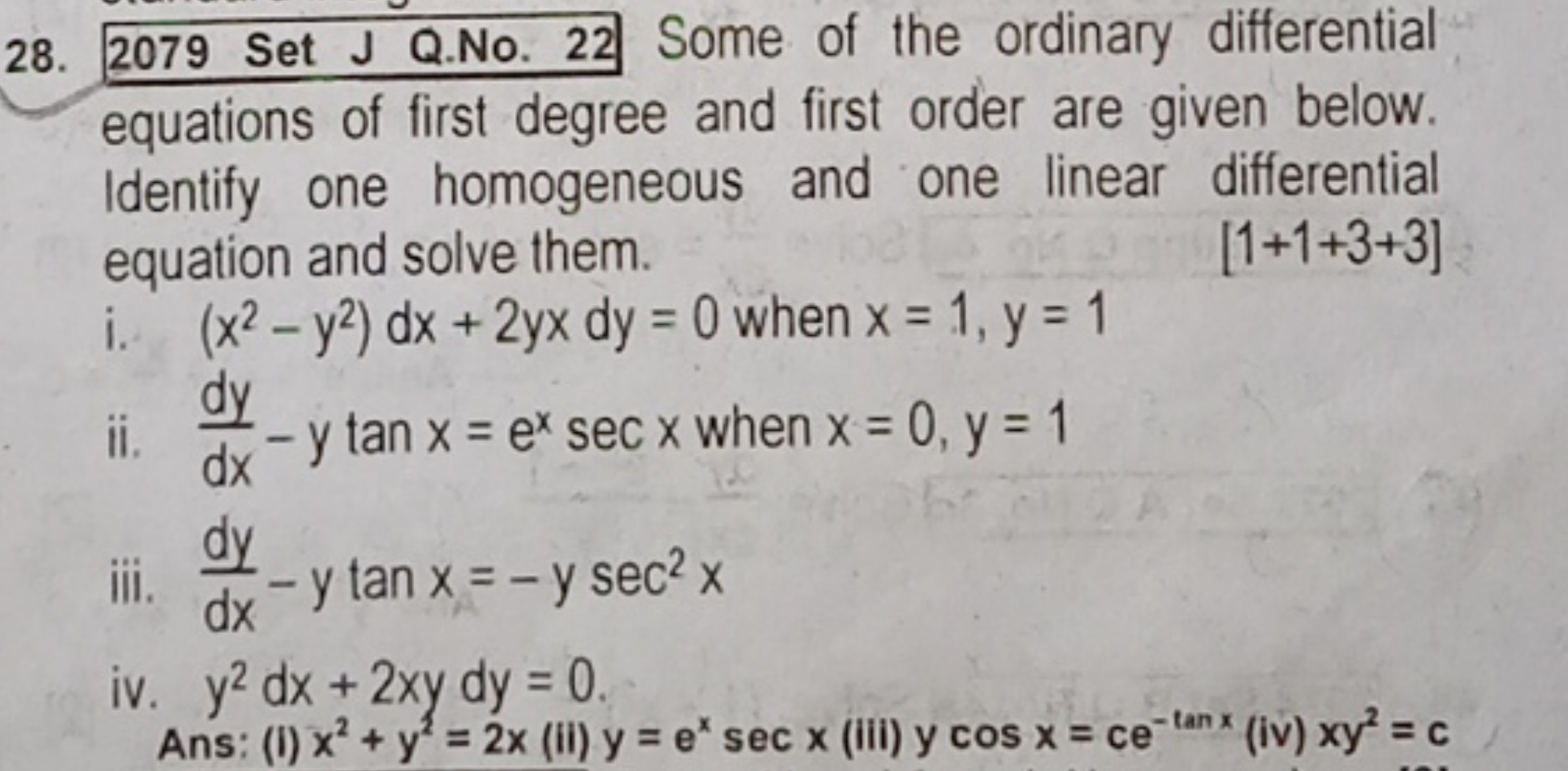 28. 2079 Set J Q.No. 22 Some of the ordinary differential equations of