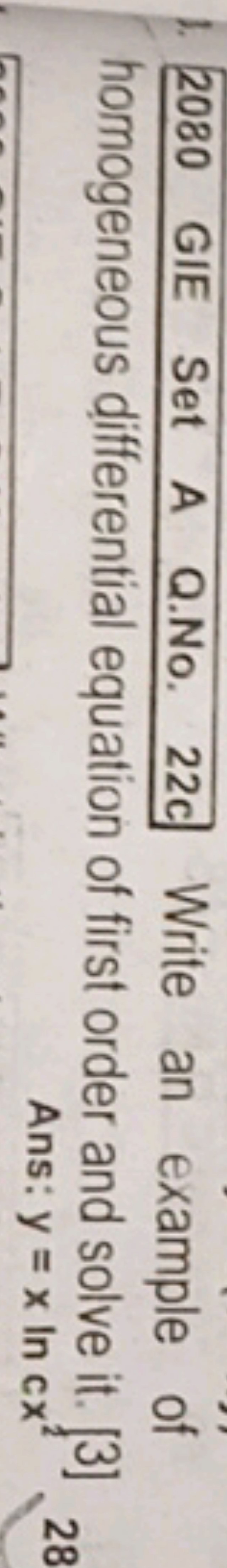 2080 GIE Set A Q.No. 22C Write an example of homogeneous differential 