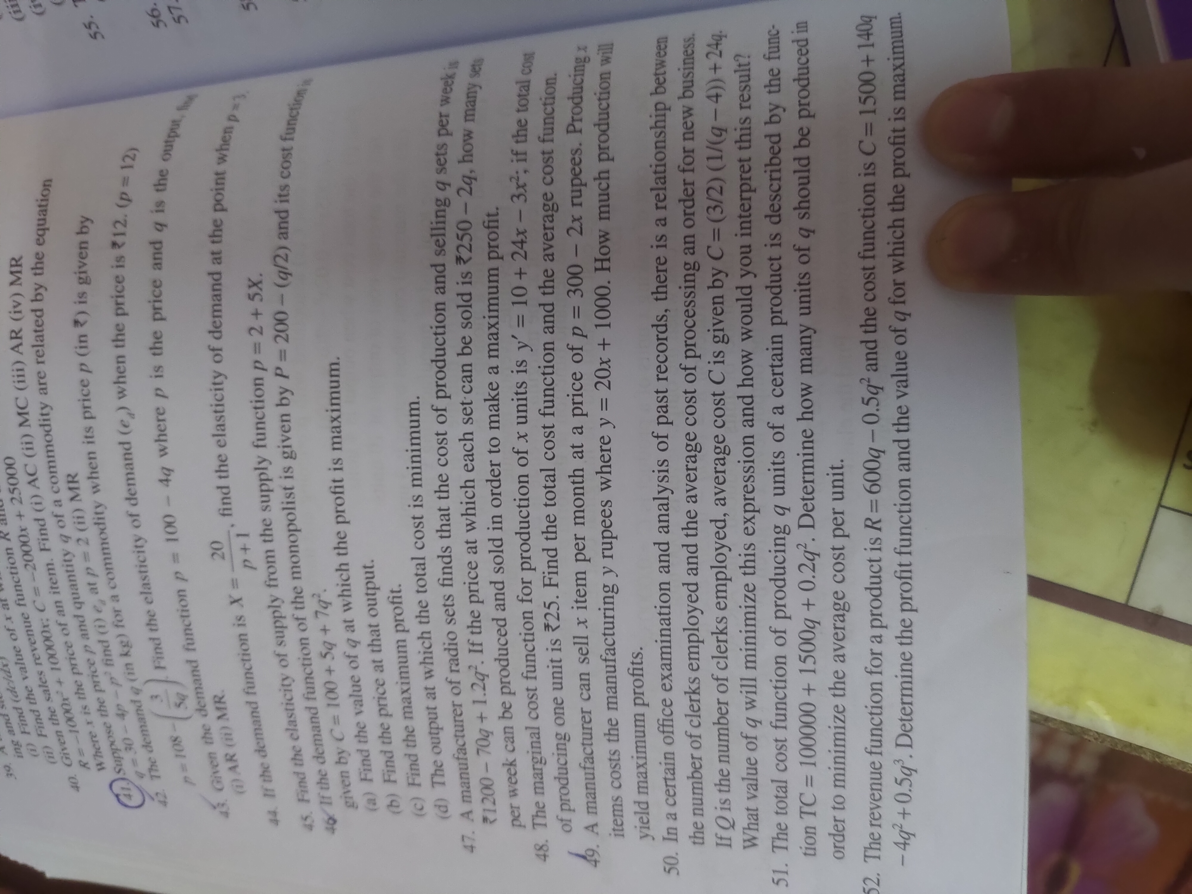 39. Al
ing and l
40. Given the sales revenue function Rall
R=-1000+ 10