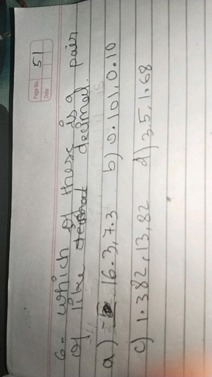 6. Which of these is a pair
of like dent decimal. pinata
a) −16⋅3,7.3
