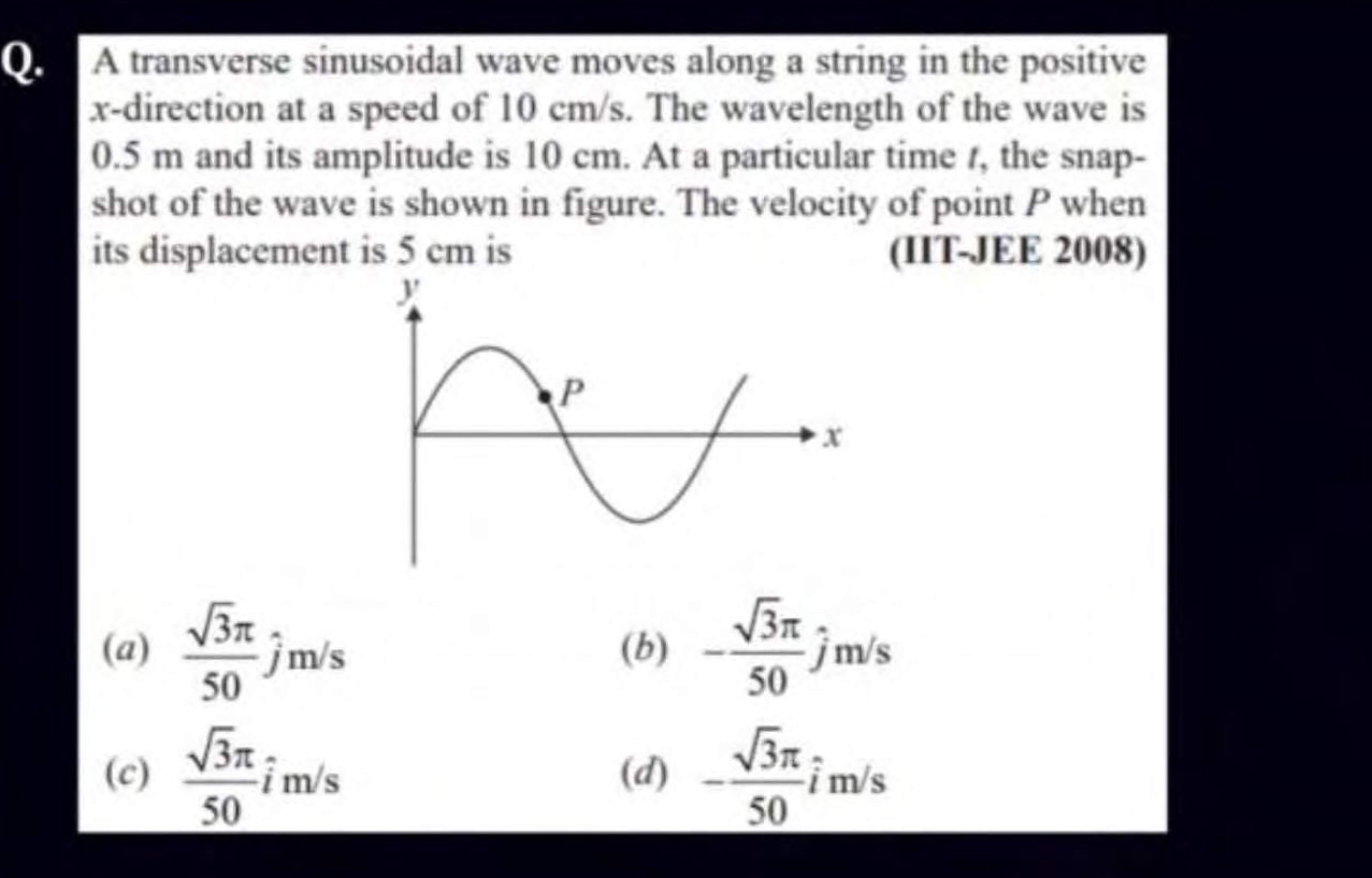 Q. A transverse sinusoidal wave moves along a string in the positive x