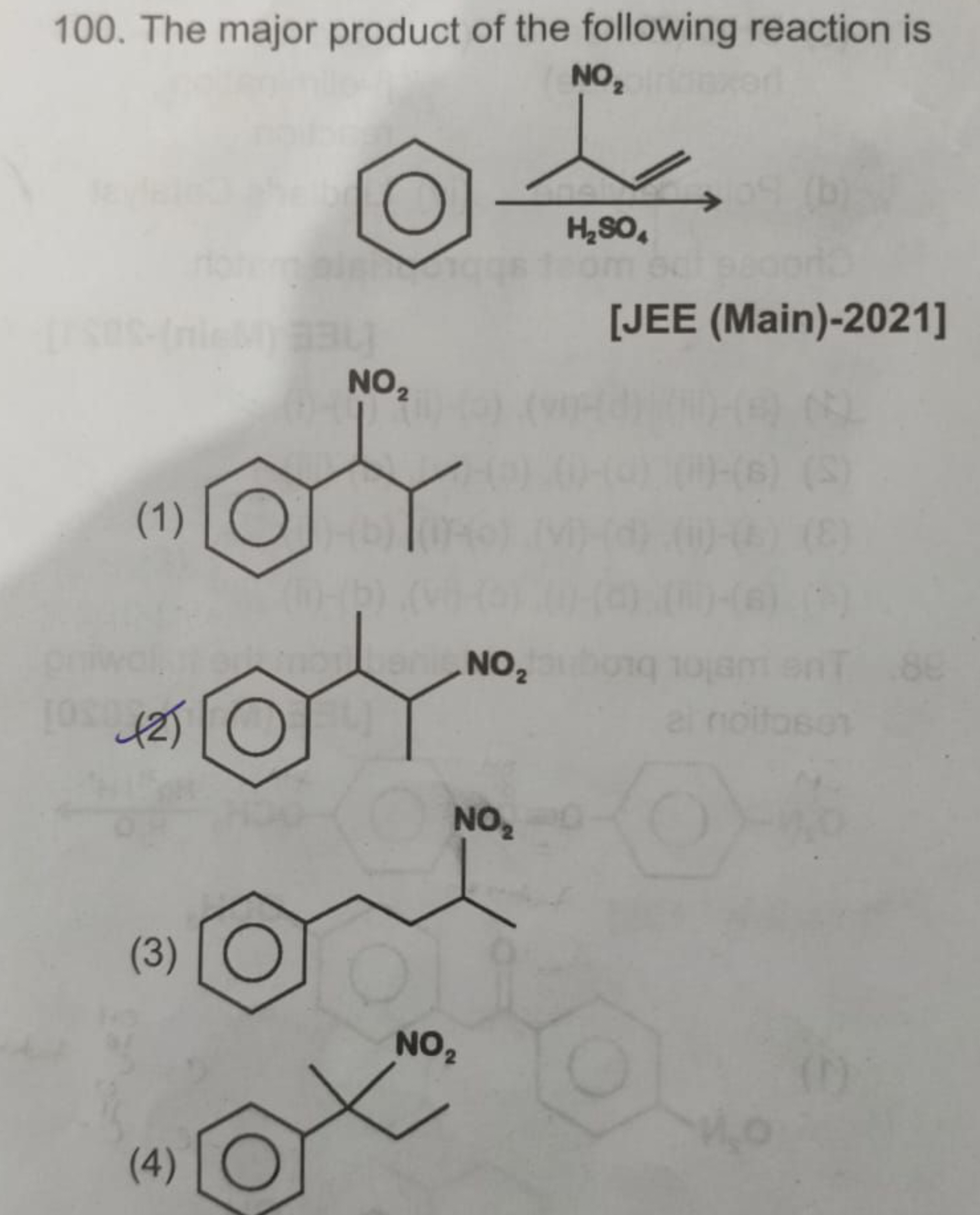 100. The major product of the following reaction is
H2​OO4​C​
[JEE (Ma