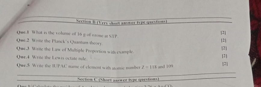 Section 13 (Very short answer (ype questions)
Que. 1 What is the volum