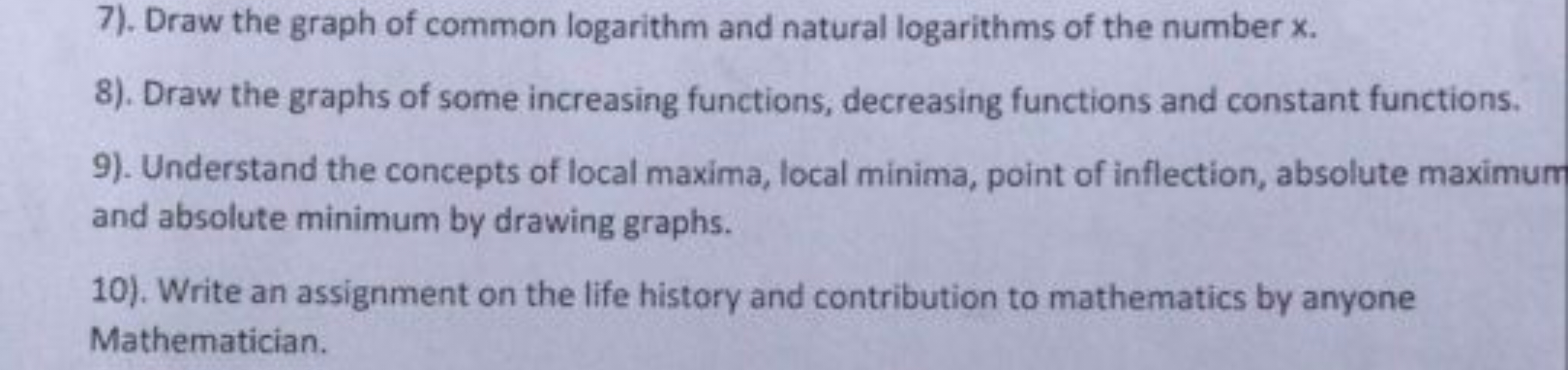 7). Draw the graph of common logarithm and natural logarithms of the n