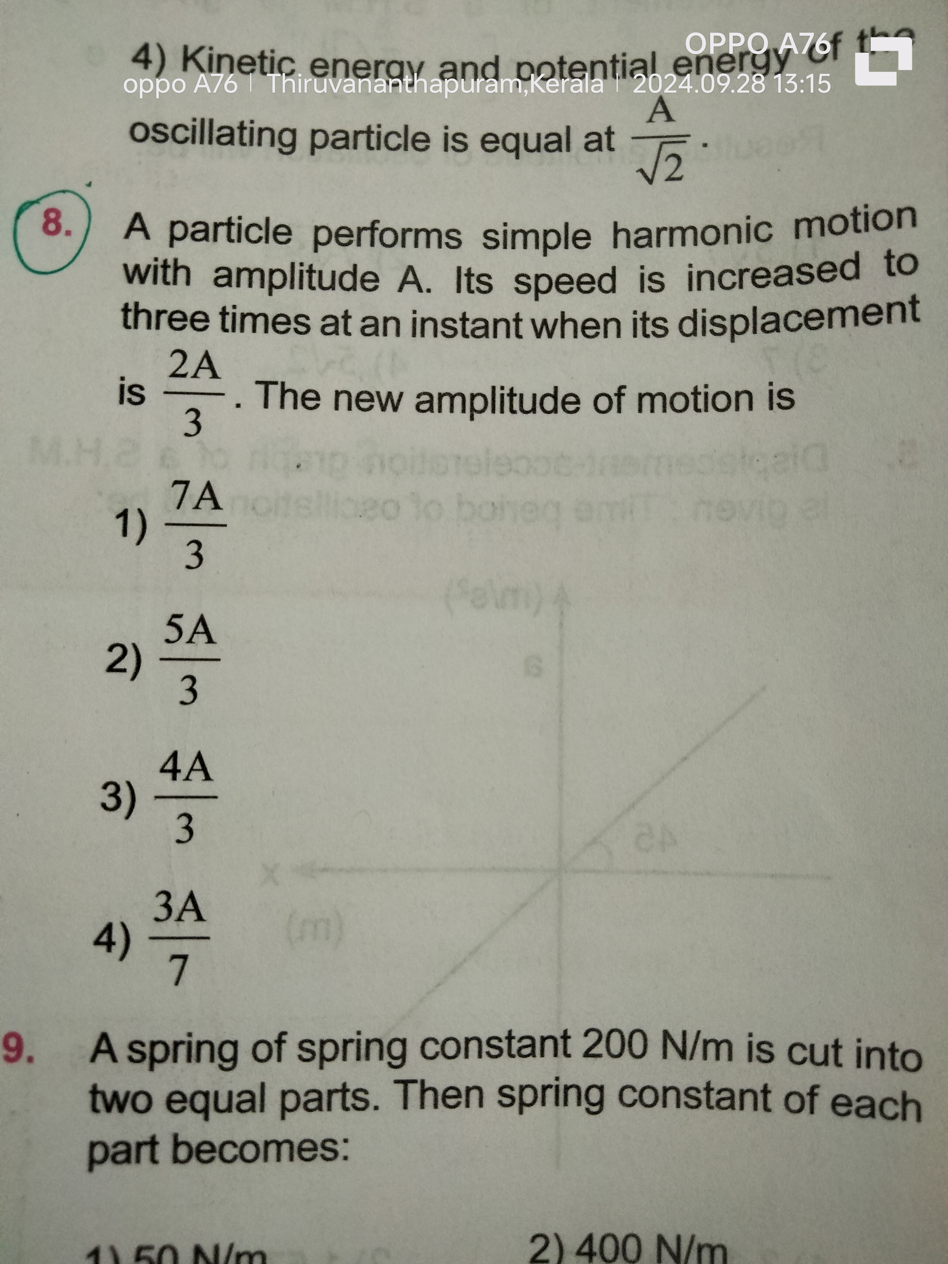 4) Kinetic energy and notential eneryy A76f tha oscillating particle i