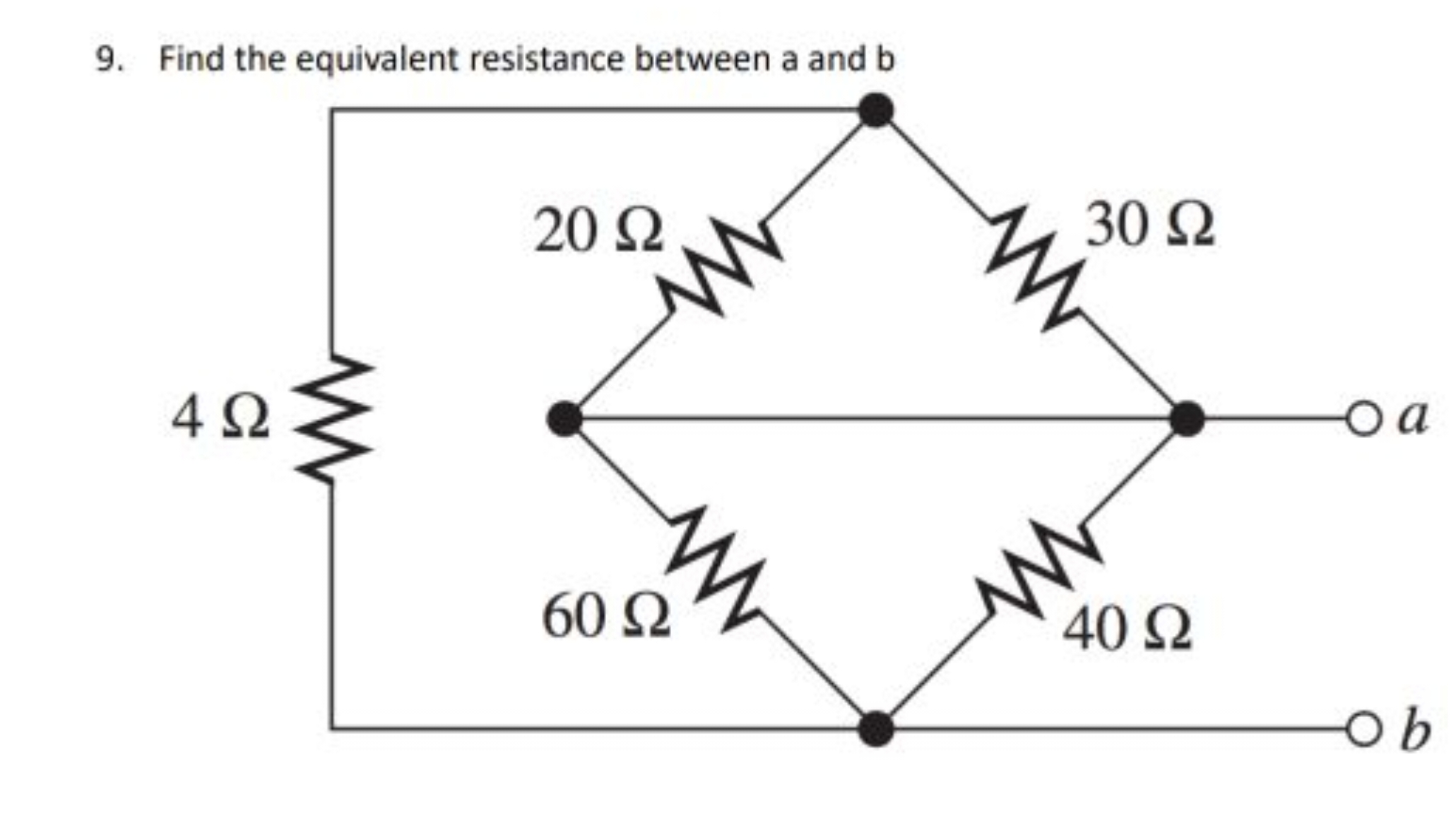 9. Find the equivalent resistance between a and b