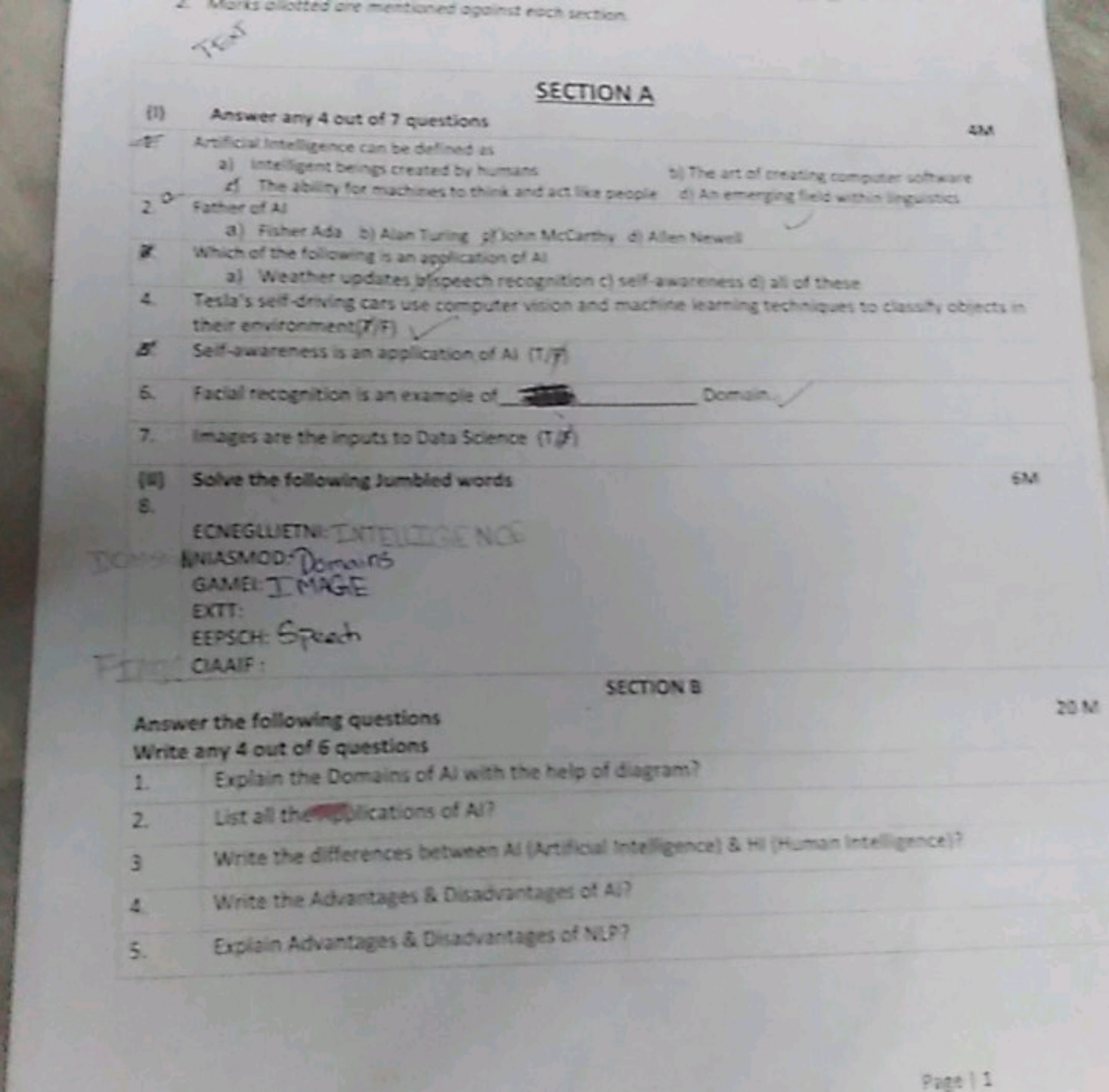 SECTION A
(1) Answer any 4 out of 7 questions
436
Artificial letellige