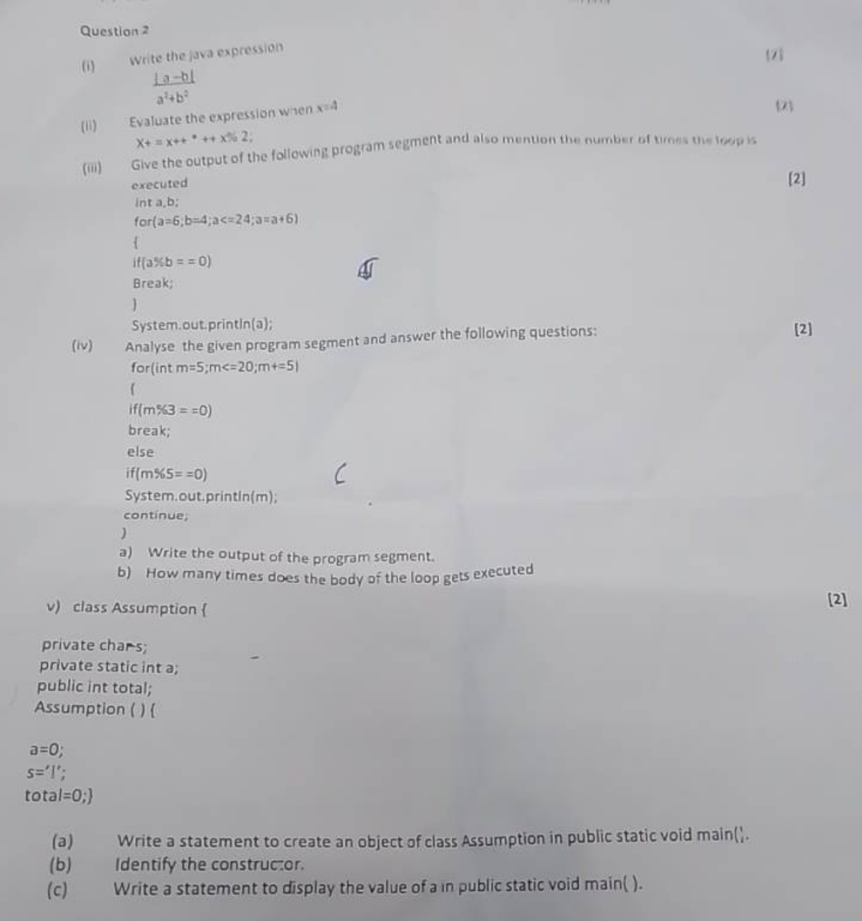 Question 2
(i) write the java expression
a2+b2∣a−b∣​
(17)
(ii) Evaluat