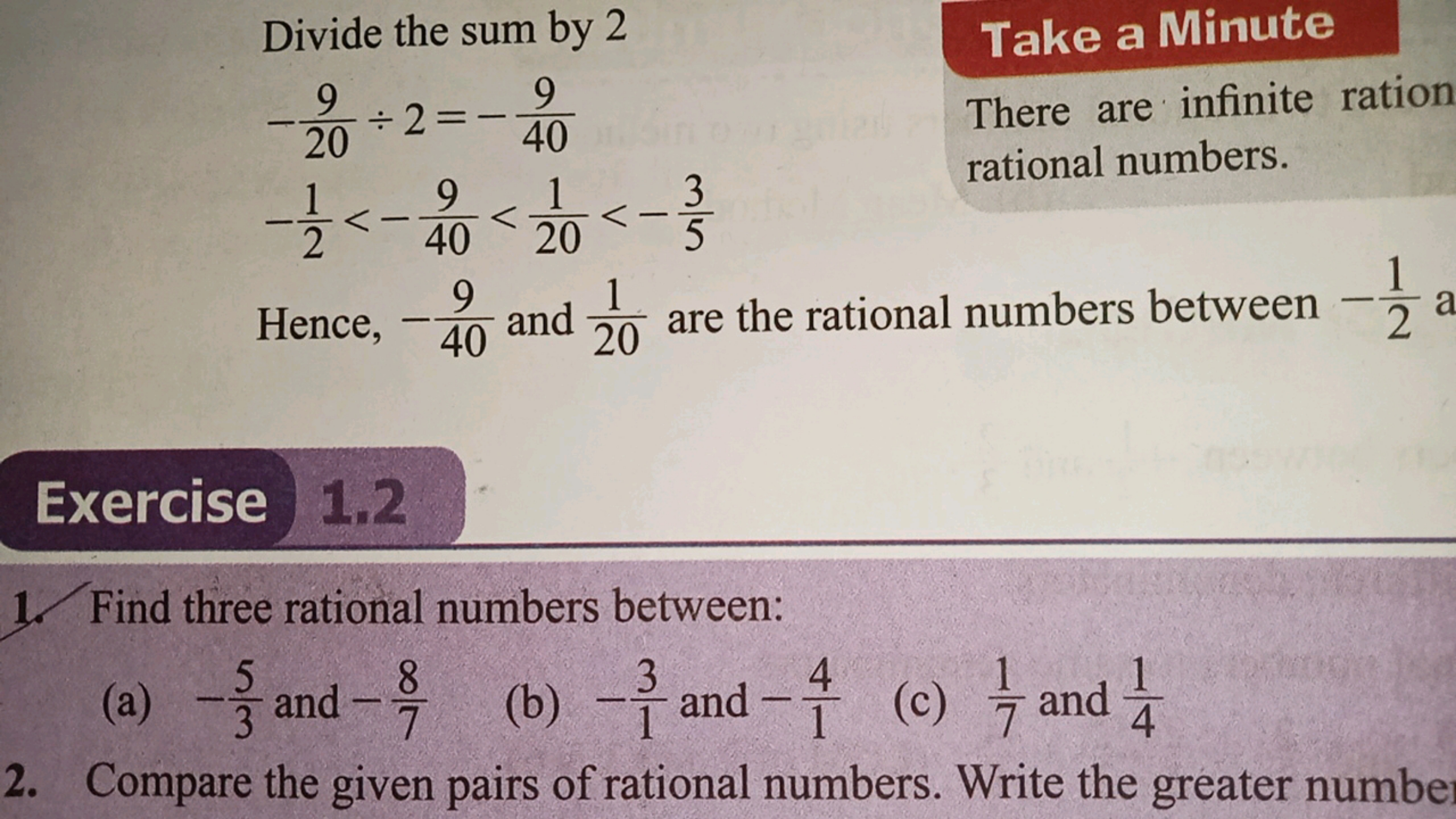 Divide the sum by 2
−209​÷2=−409​−21​<−409​<201​<−53​​

Take a Minute
