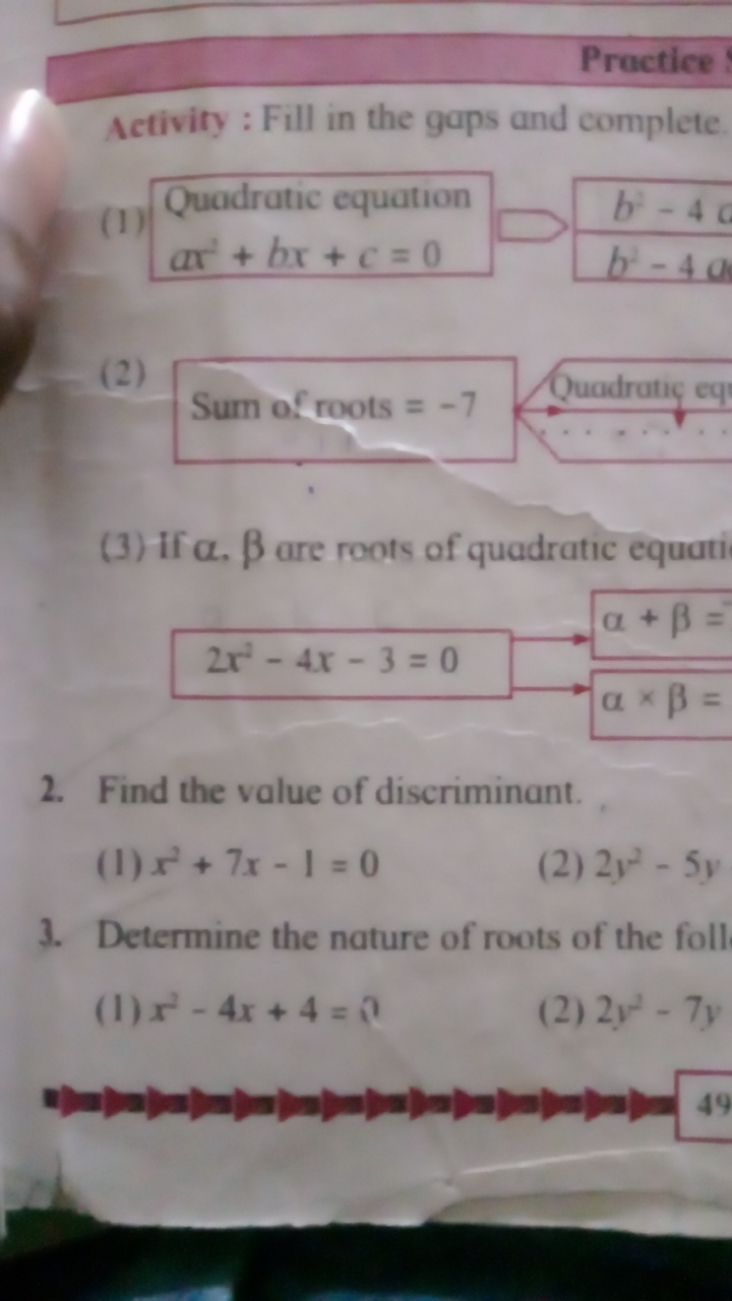 Activity : Fill in the gaps and complete.
(1) □ Quadratic equation □
b